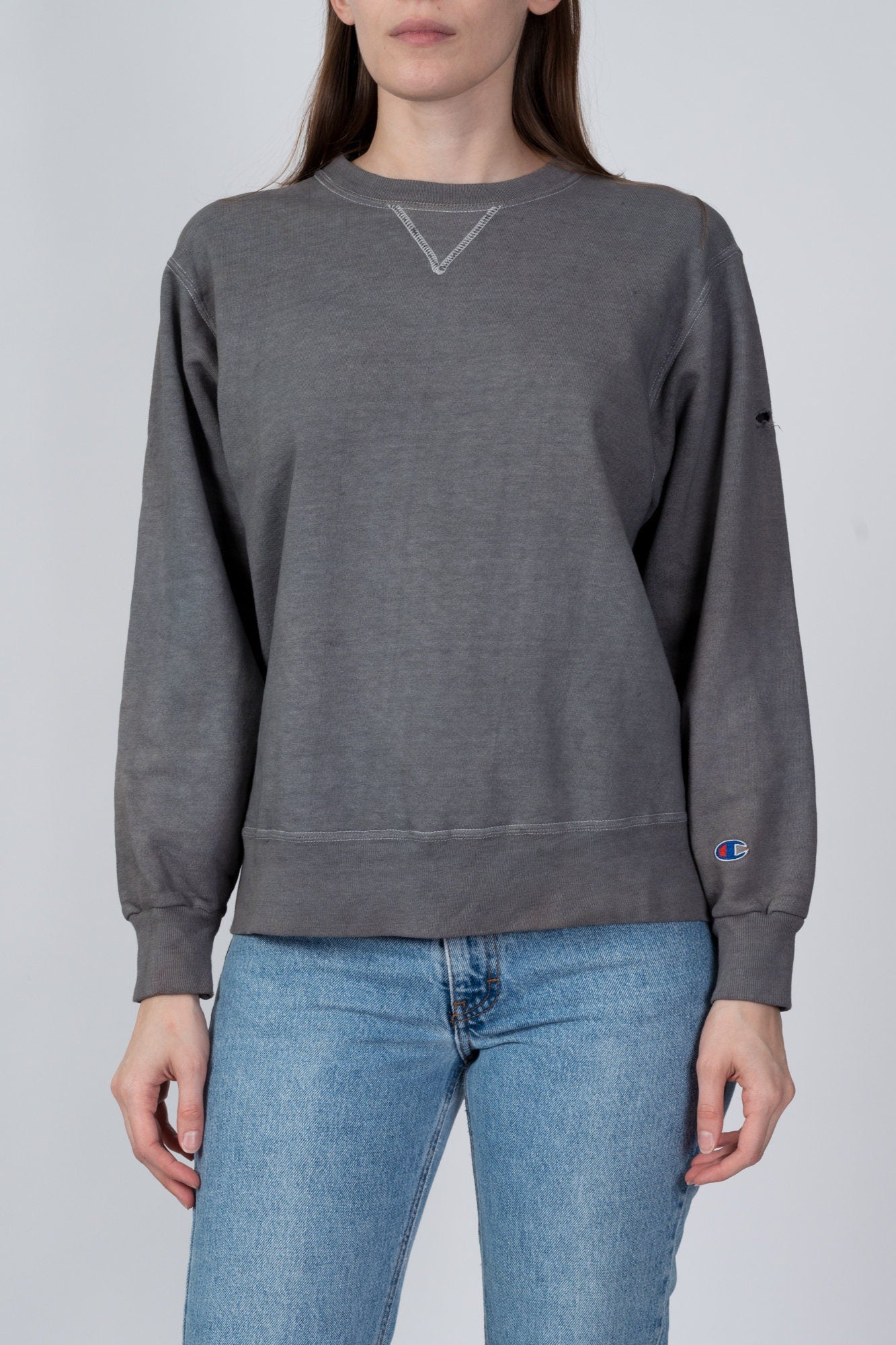 Vintage Champion V Stitch Distressed Sweatshirt - Men's Small