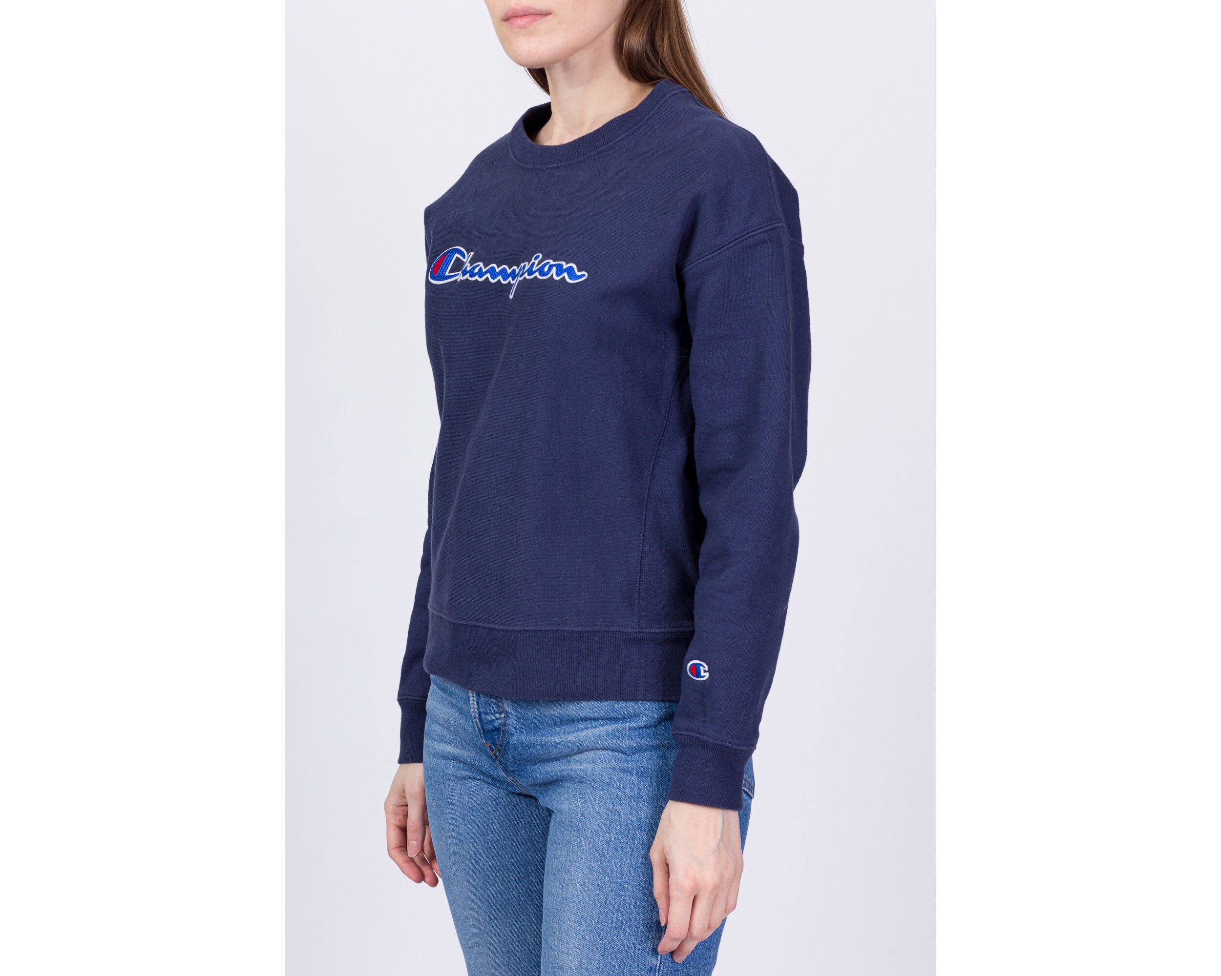 Champion Reverse Weave Navy Blue Cropped Sweatshirt Large