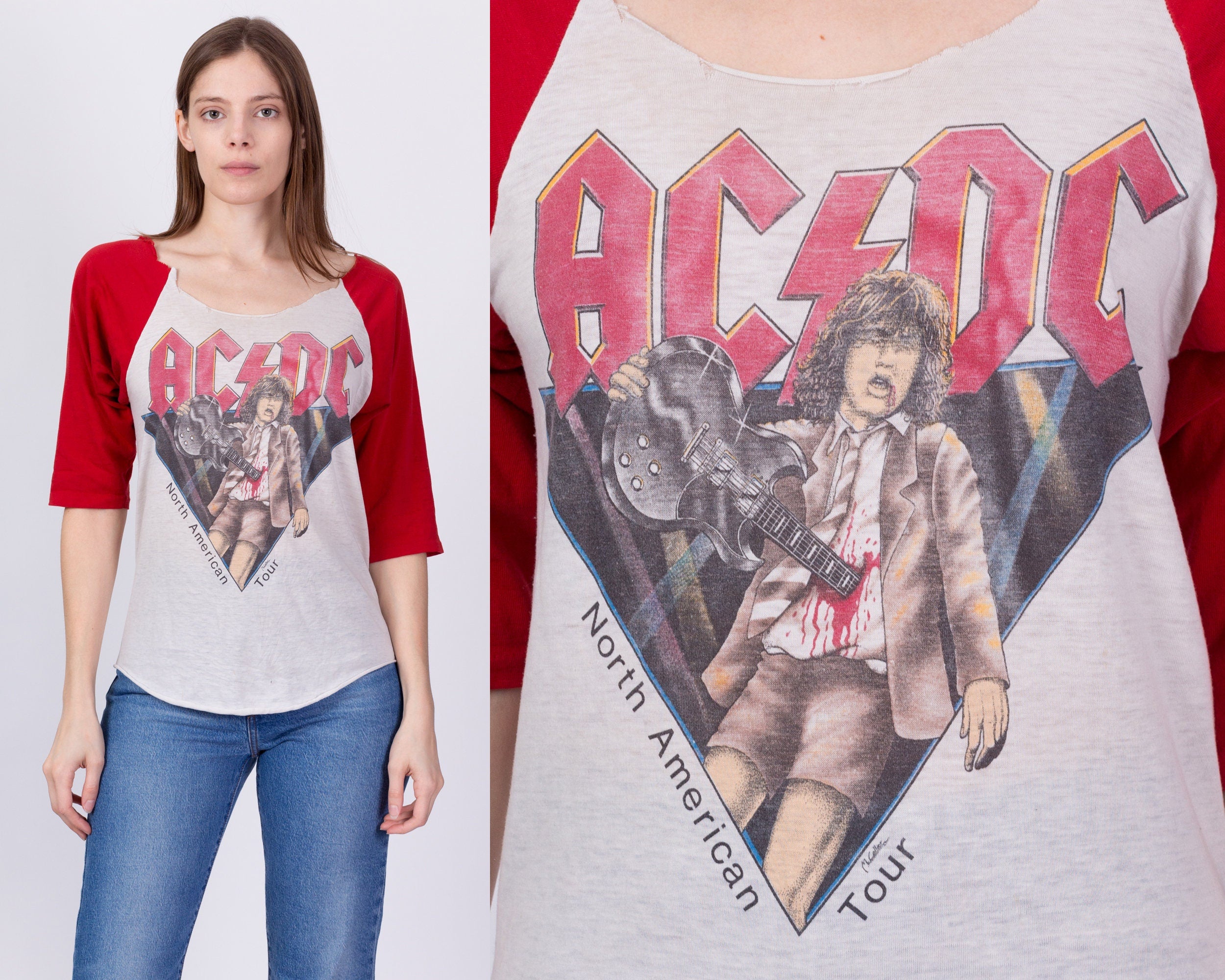 Vintage 80s AC/DC North American Tour Raglan Shirt - Men's Small