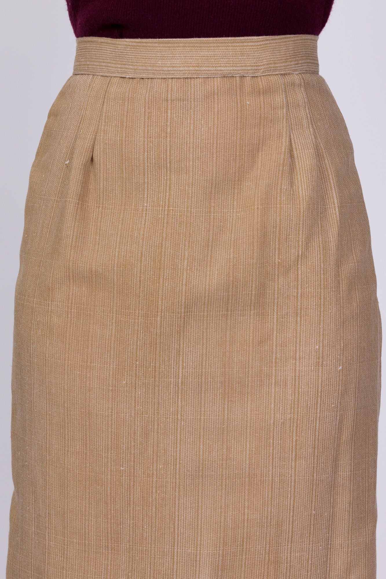 80s Tan Bow Pencil Skirt - Extra Small, 23.5" 