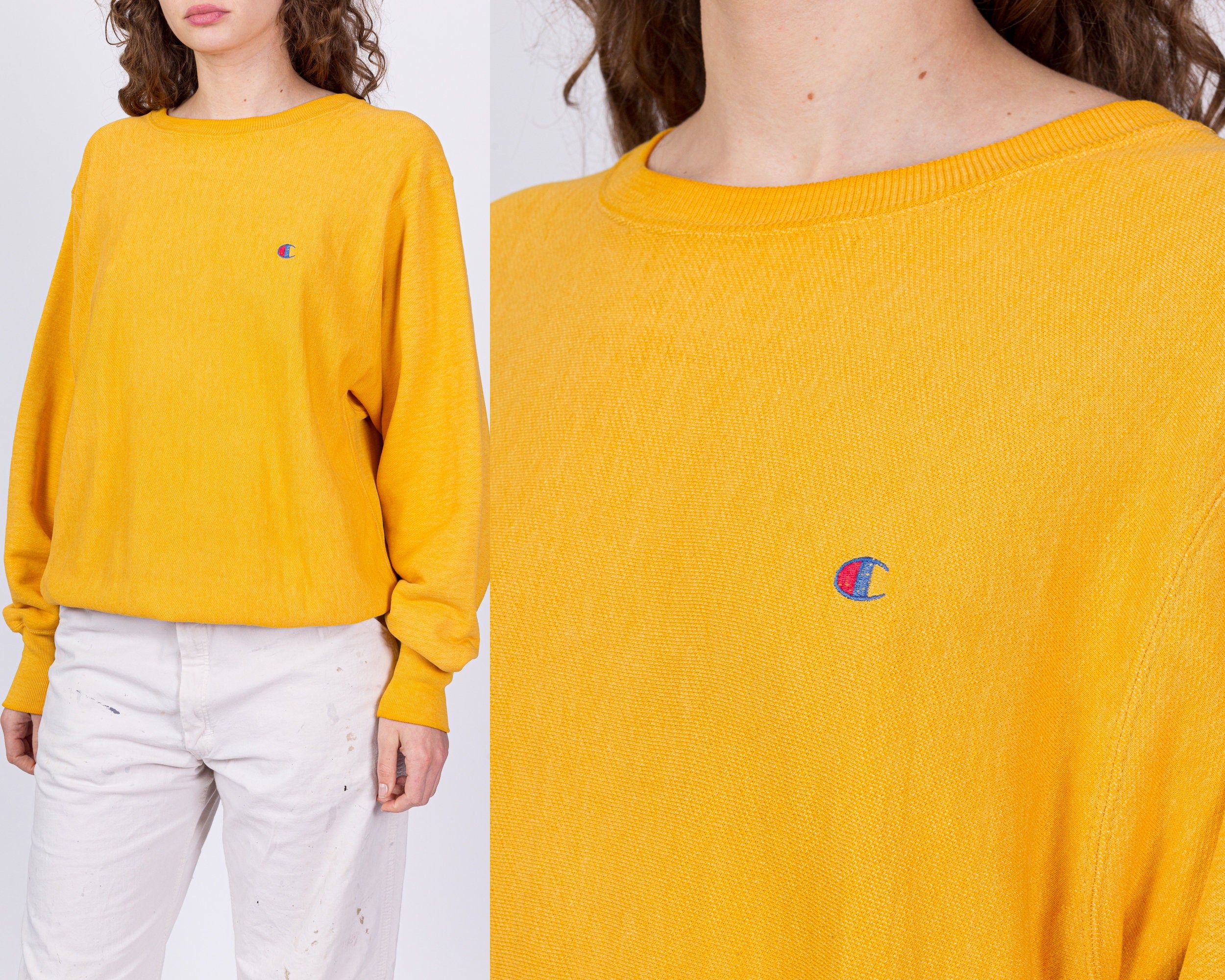 80s 90s Champion Reverse Weave Yellow Sweatshirt - Men's Medium ...