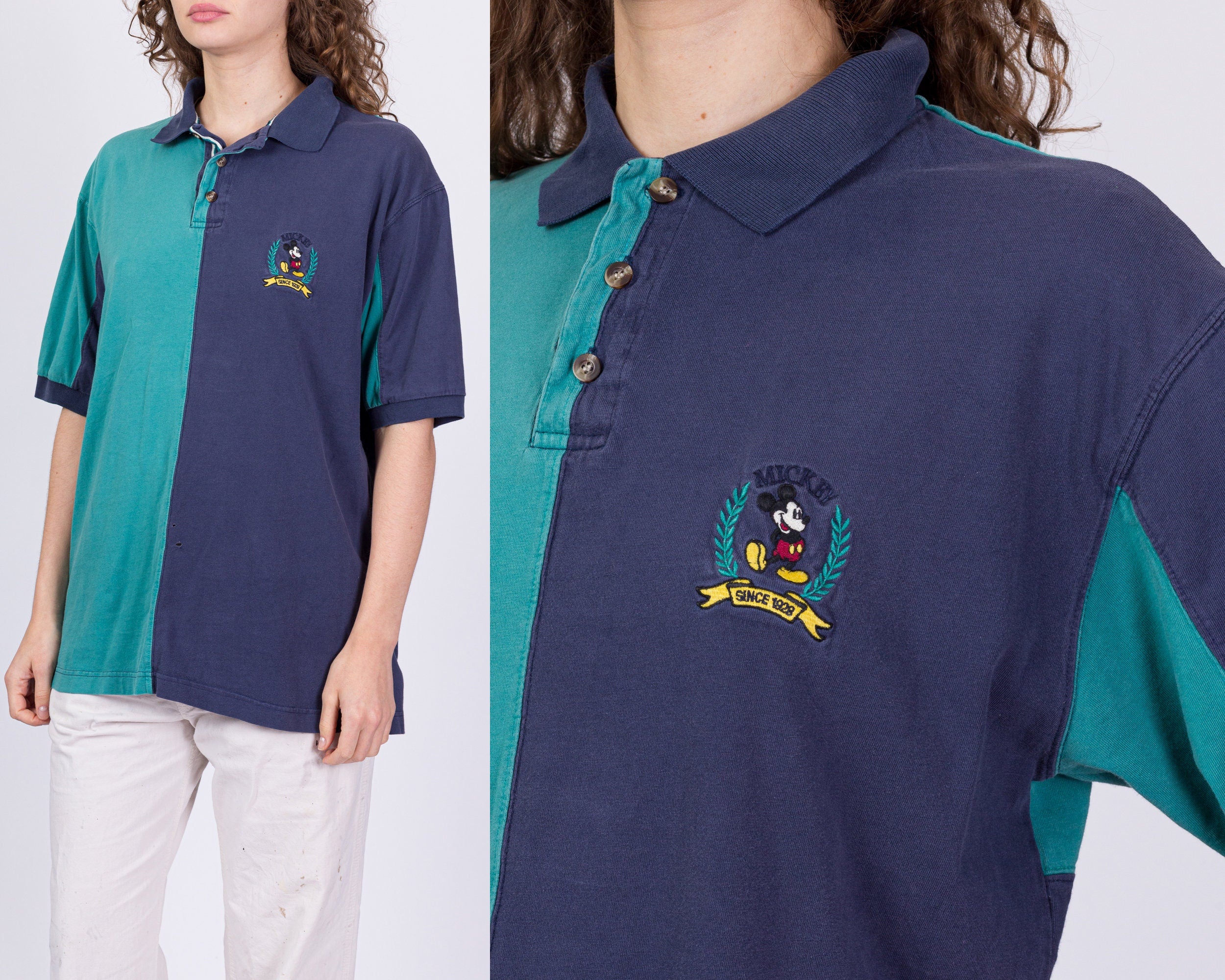 90s Mickey Mouse Color Block Polo - Unisex Large