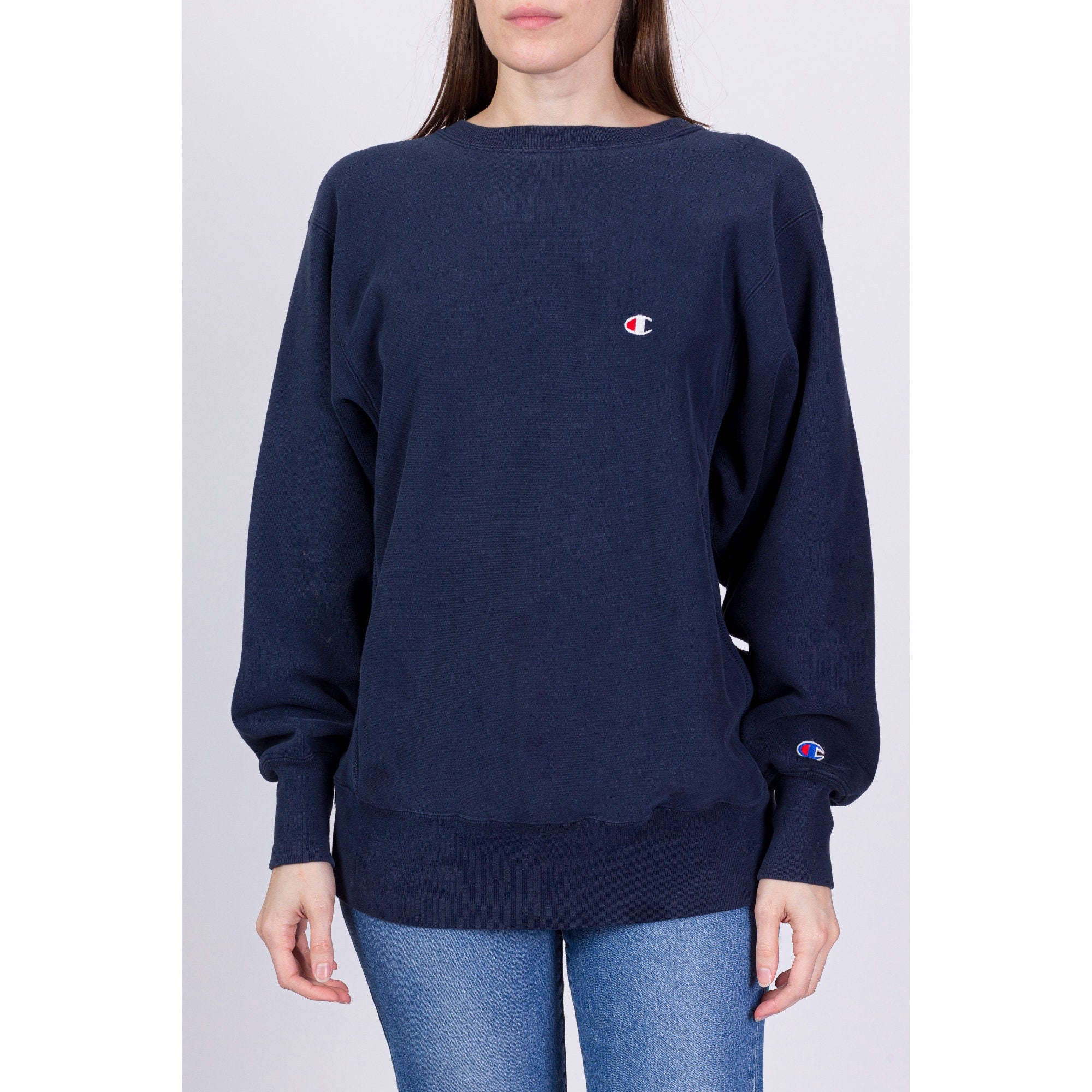 90s Champion Reverse Weave Navy Blue Sweatshirt - Men's Medium