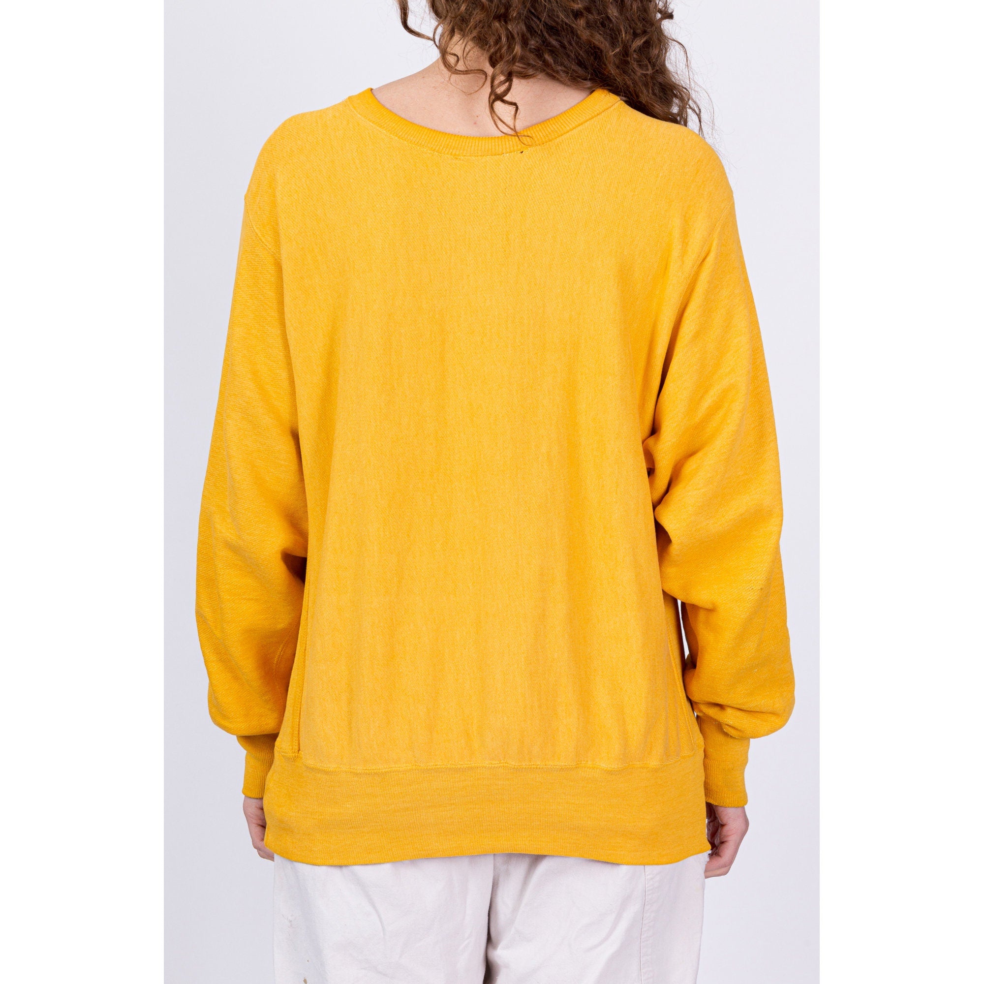 80s 90s Champion Reverse Weave Yellow Sweatshirt - Men's Medium