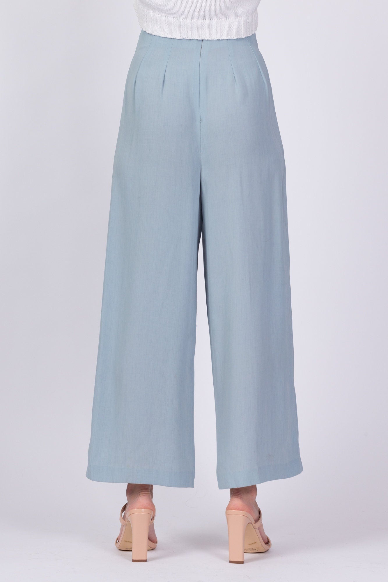 80s Sheer Dusty Blue Straight Leg Trousers - Extra Small, 24" 