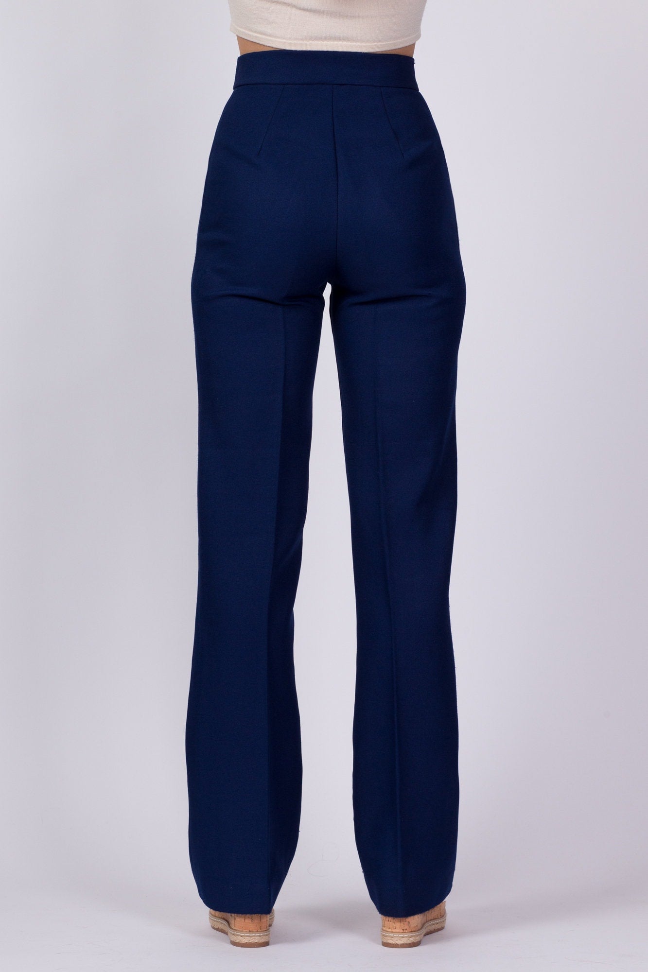 70s Navy Blue High Waist Pants - Extra Small, 23-24