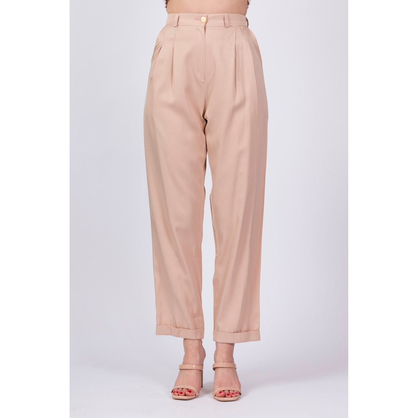 80s Tan High Waist Trousers - Small, 25.75" 