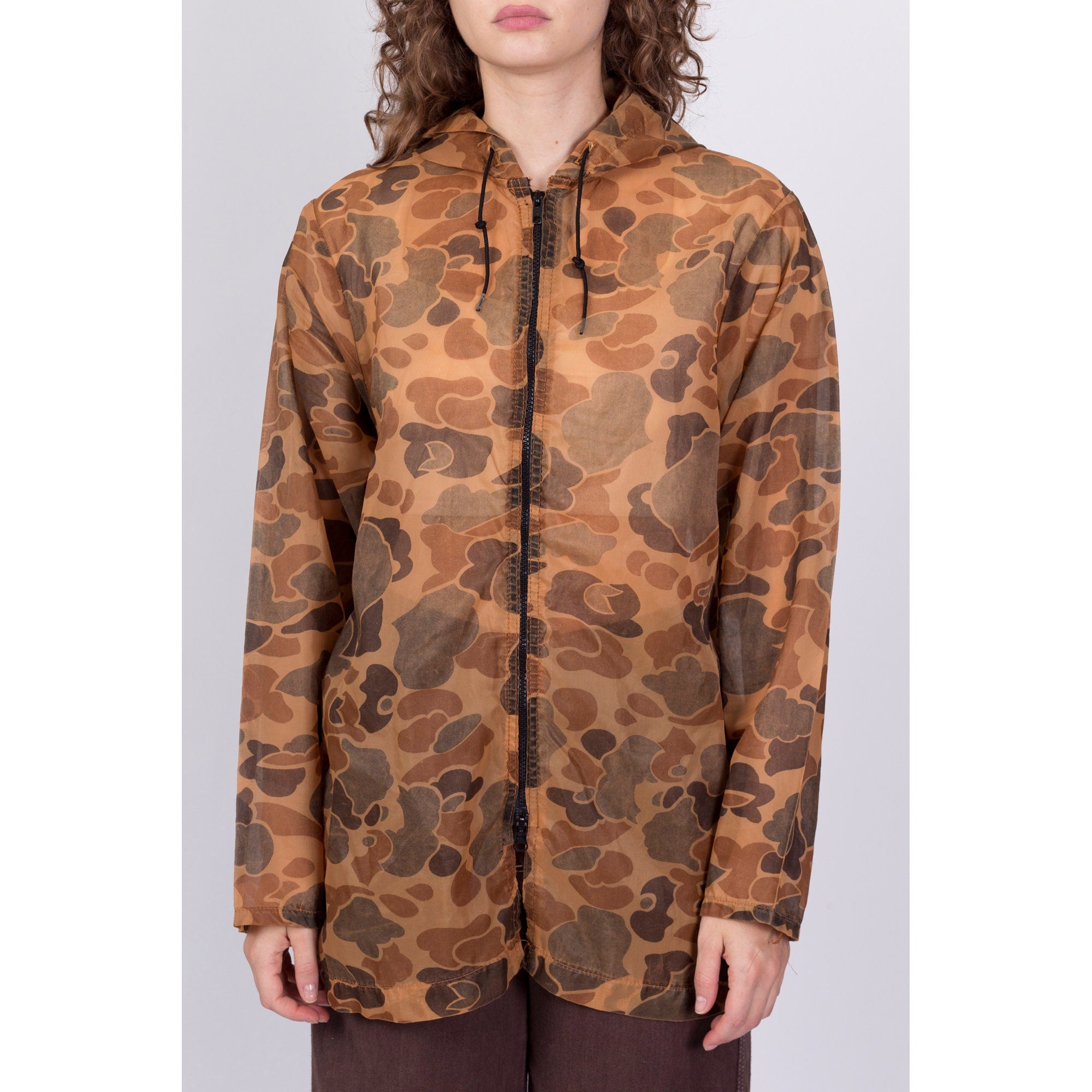 70s 80s SafTbak Sheer Camo Cover Jacket - Men's Medium, Women's