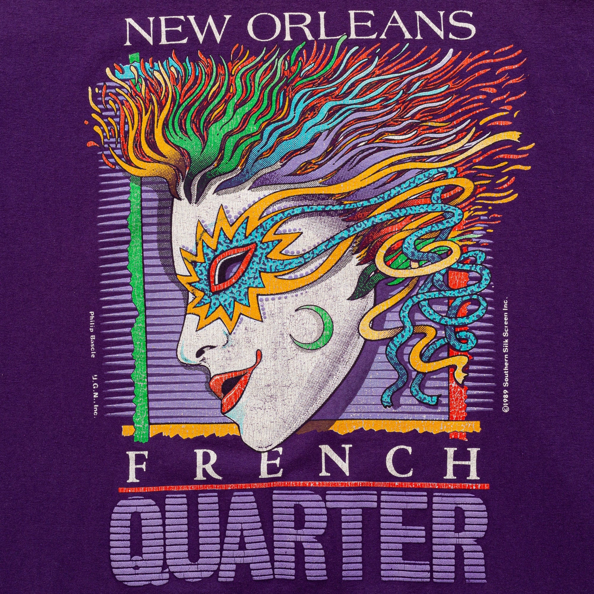 Vintage 90s New Orleans Mardi Gras Abstract Art Tee Graphic T