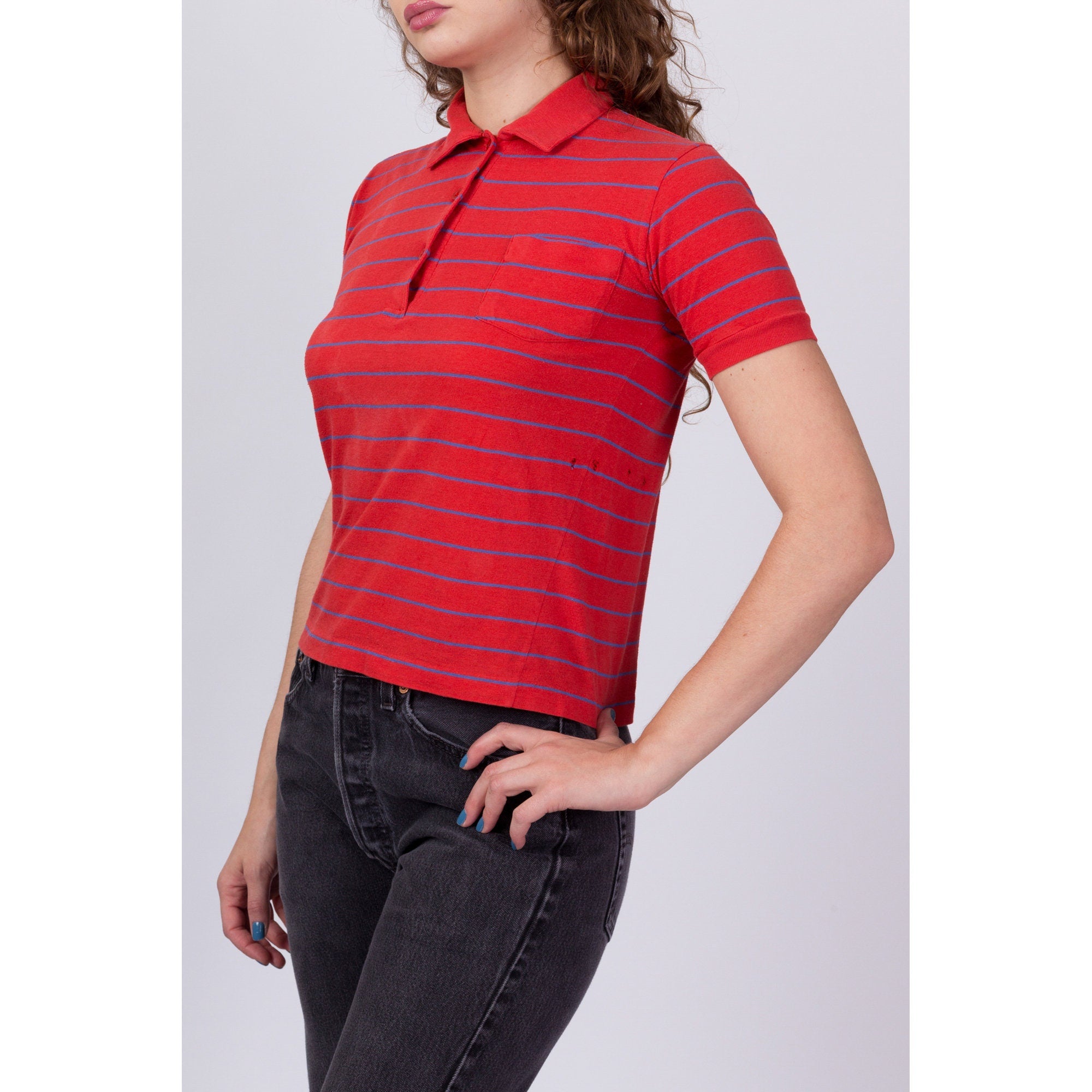 Red and white striped polo best sale shirt womens