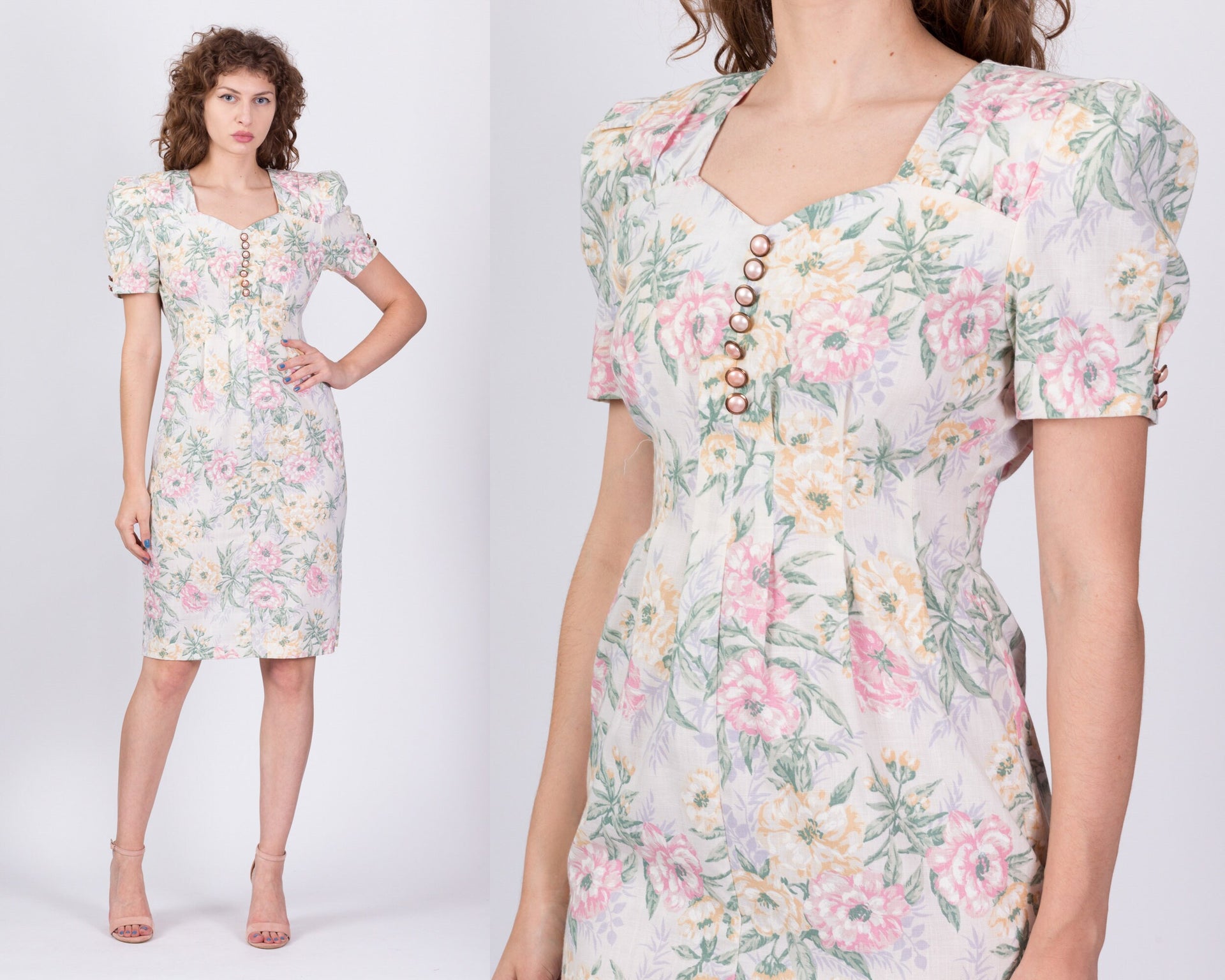 Beautiful 80s Pastel Floral Bustier Dress With Pockets -  Canada