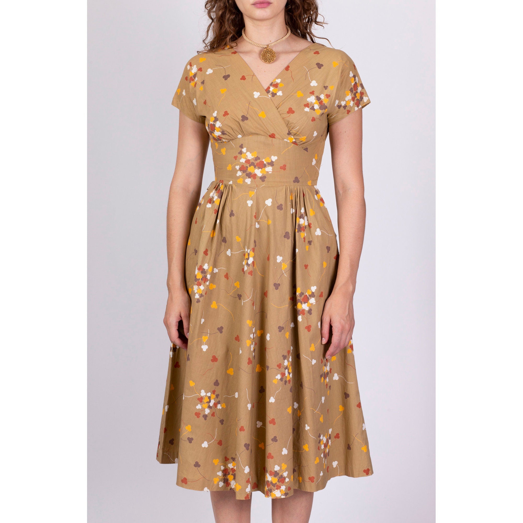 1950s Betty Barclay Clover Print Midi Dress - Extra Small – Flying