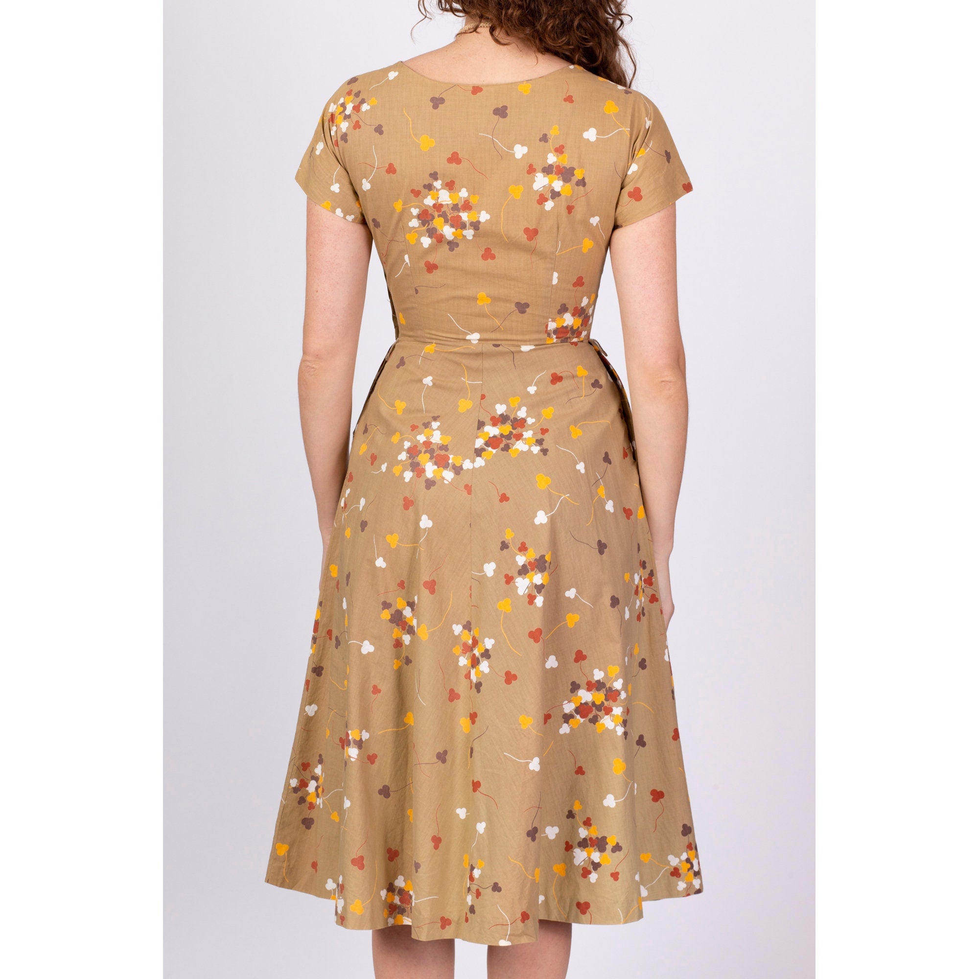 1950s Betty Barclay Clover Print Midi Dress - Extra Small – Flying