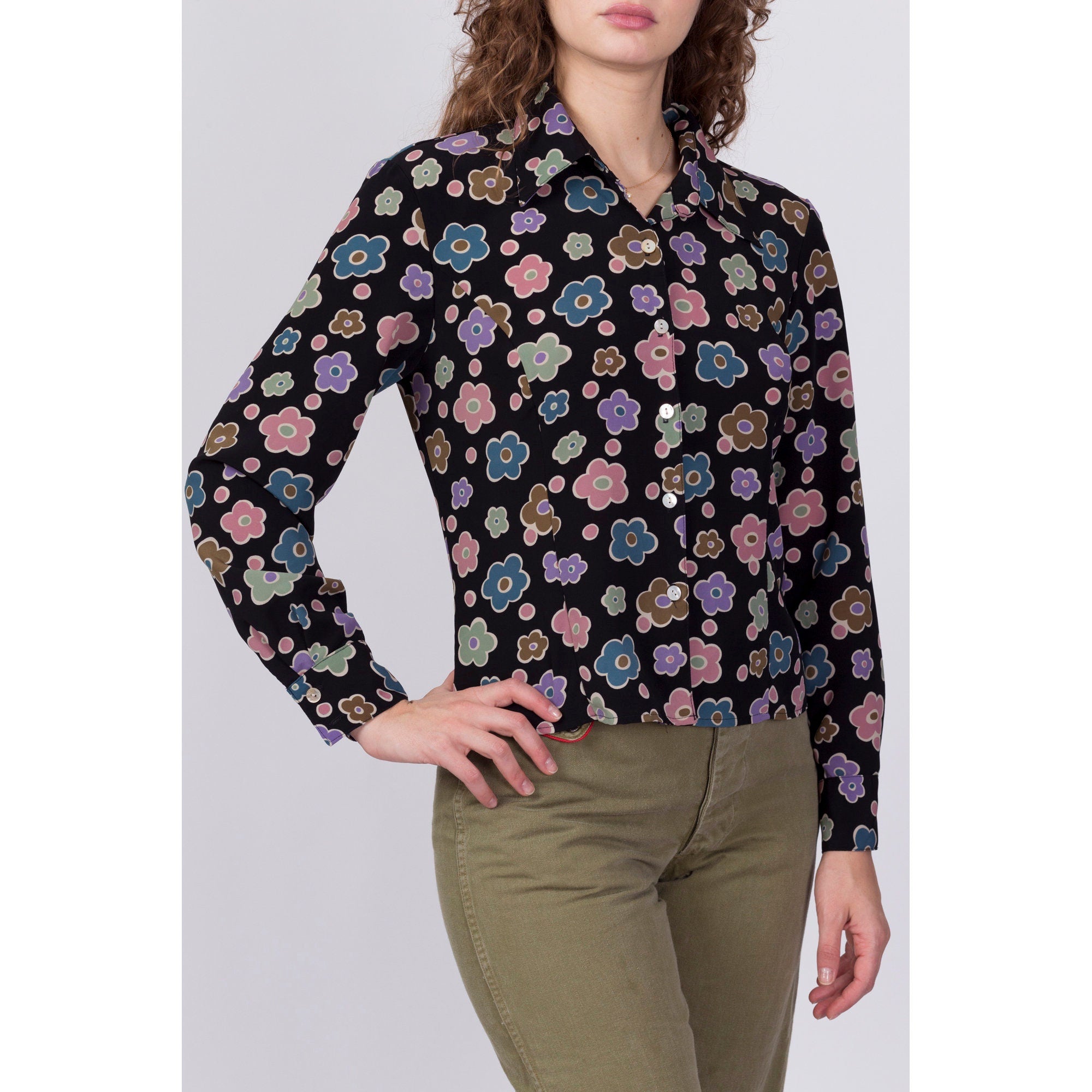 90s Flower Power Button Up Top - Medium