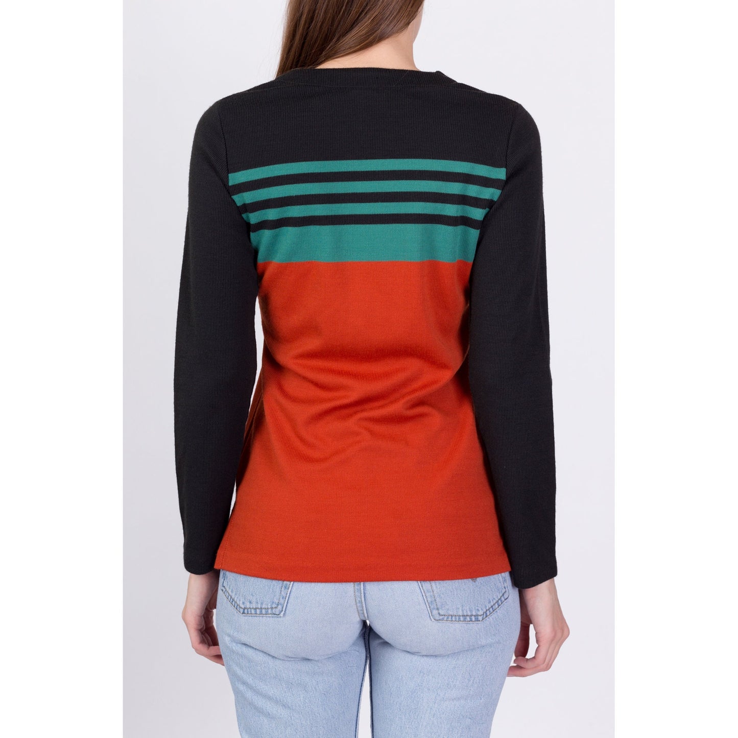 70s Color Block Striped Knit Shirt - Small 