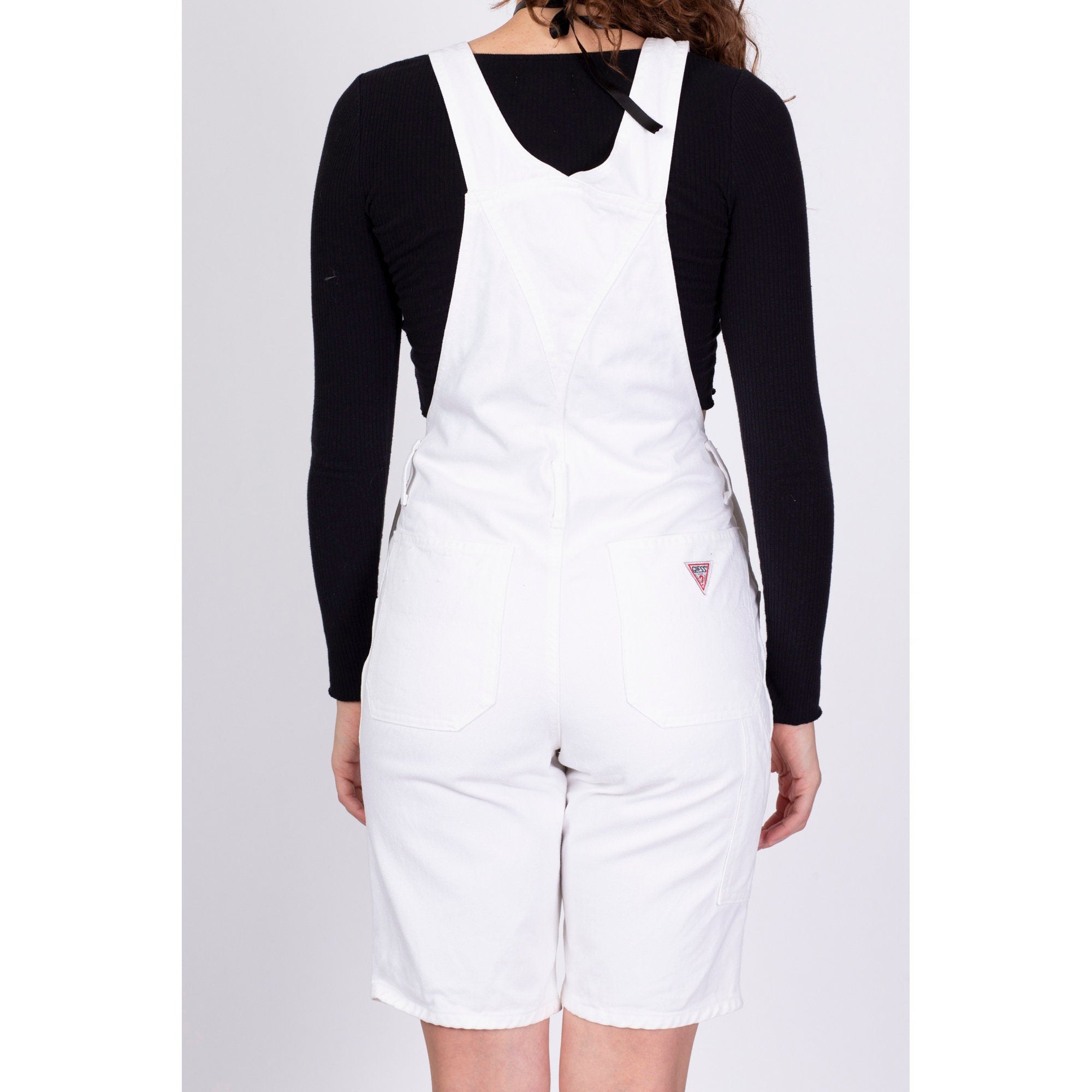 Guess black and white overalls best sale