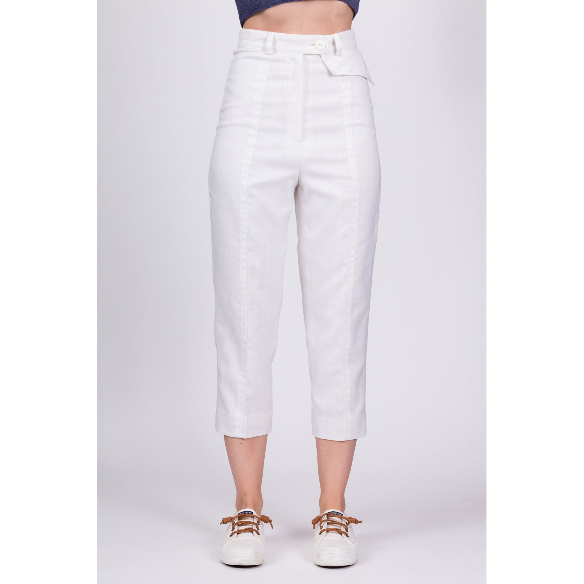 80s White High Waisted Capri Pants - Petite Extra Small, 23