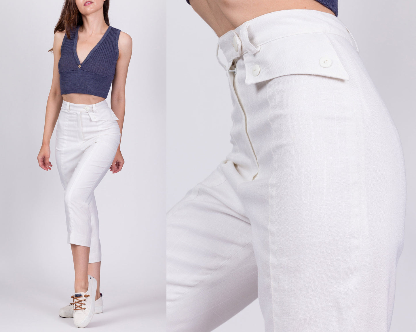 High Waisted White Capri Pants Women Summer Trousers Designer Boho