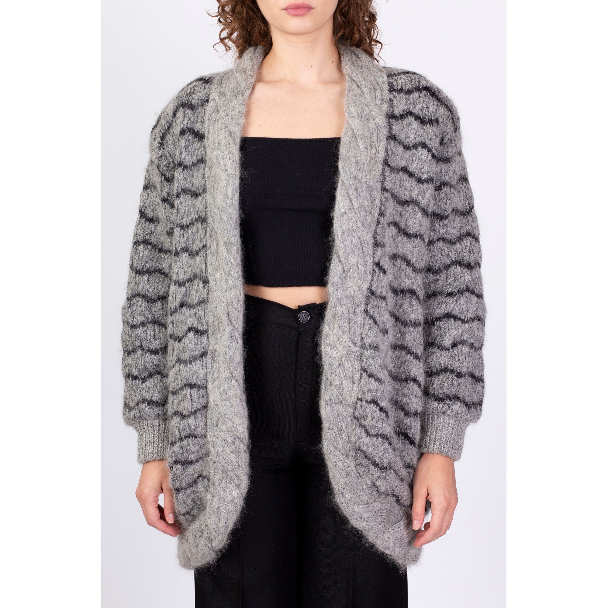 お得なまとめ買い Holey Pattern Mohair Knit Cardigan Gray