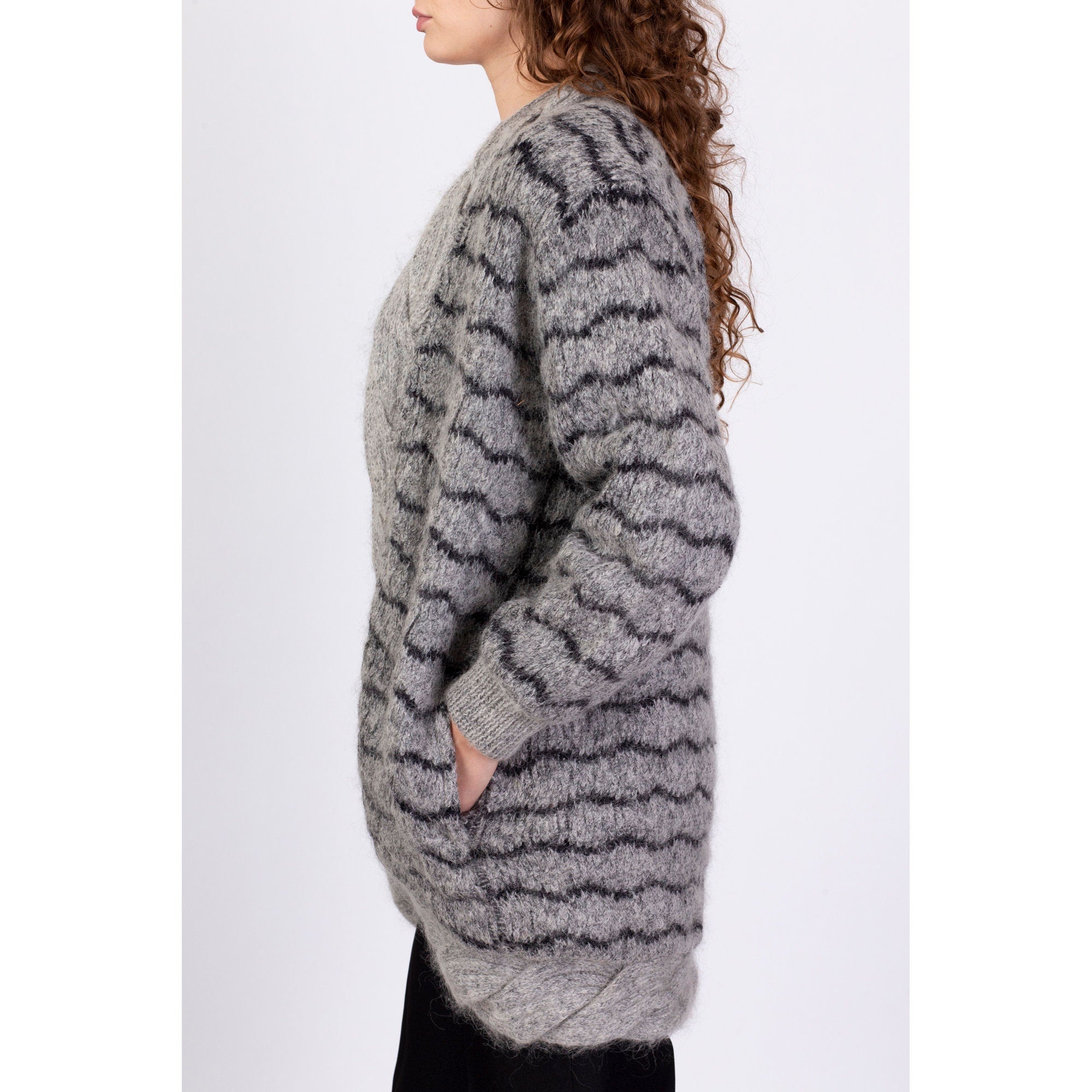 Vintage Grey Striped Mohair Knit Cardigan - Small – Flying Apple