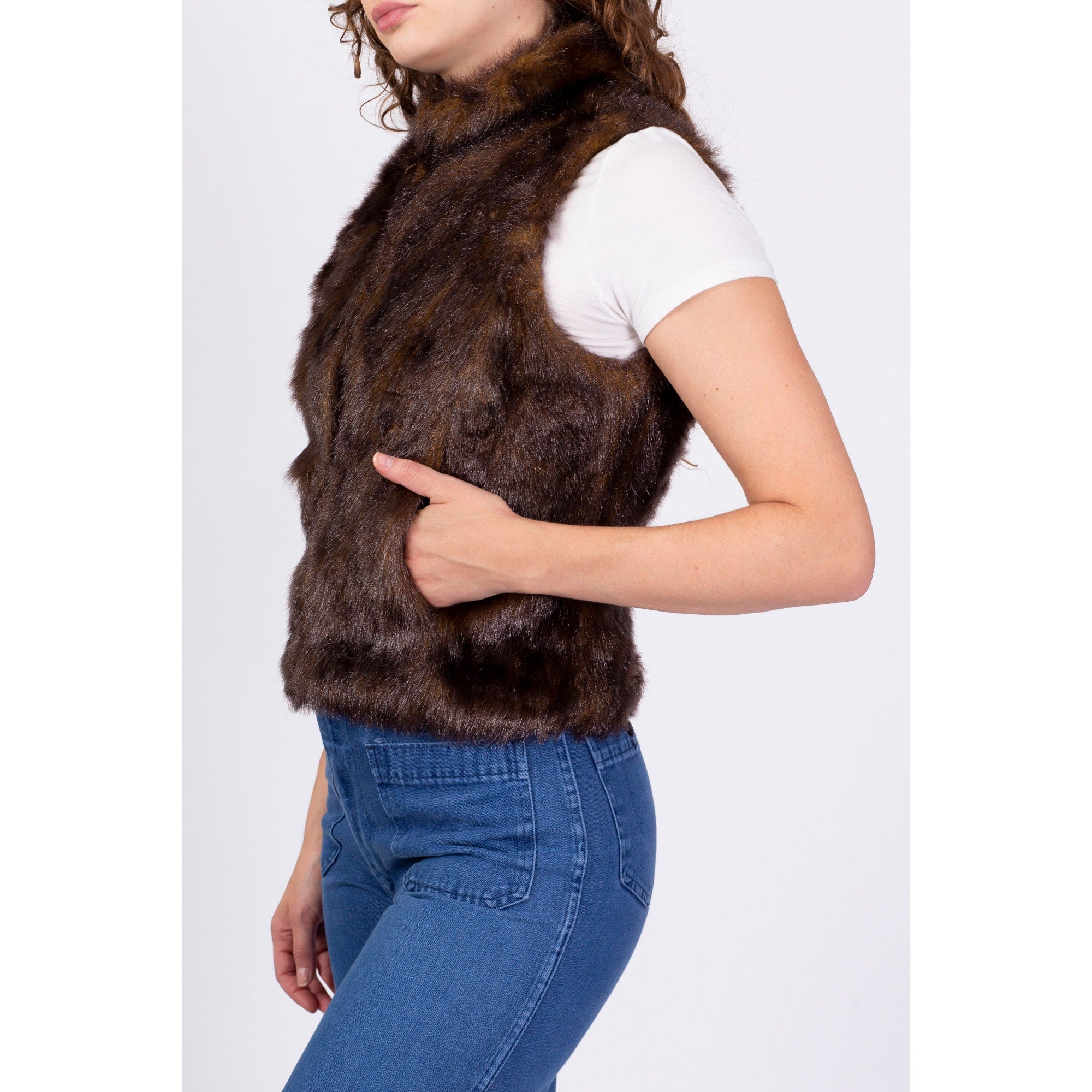 Y2K Does 60s Style Faux Mink Fur Vest - Small – Flying Apple Vintage