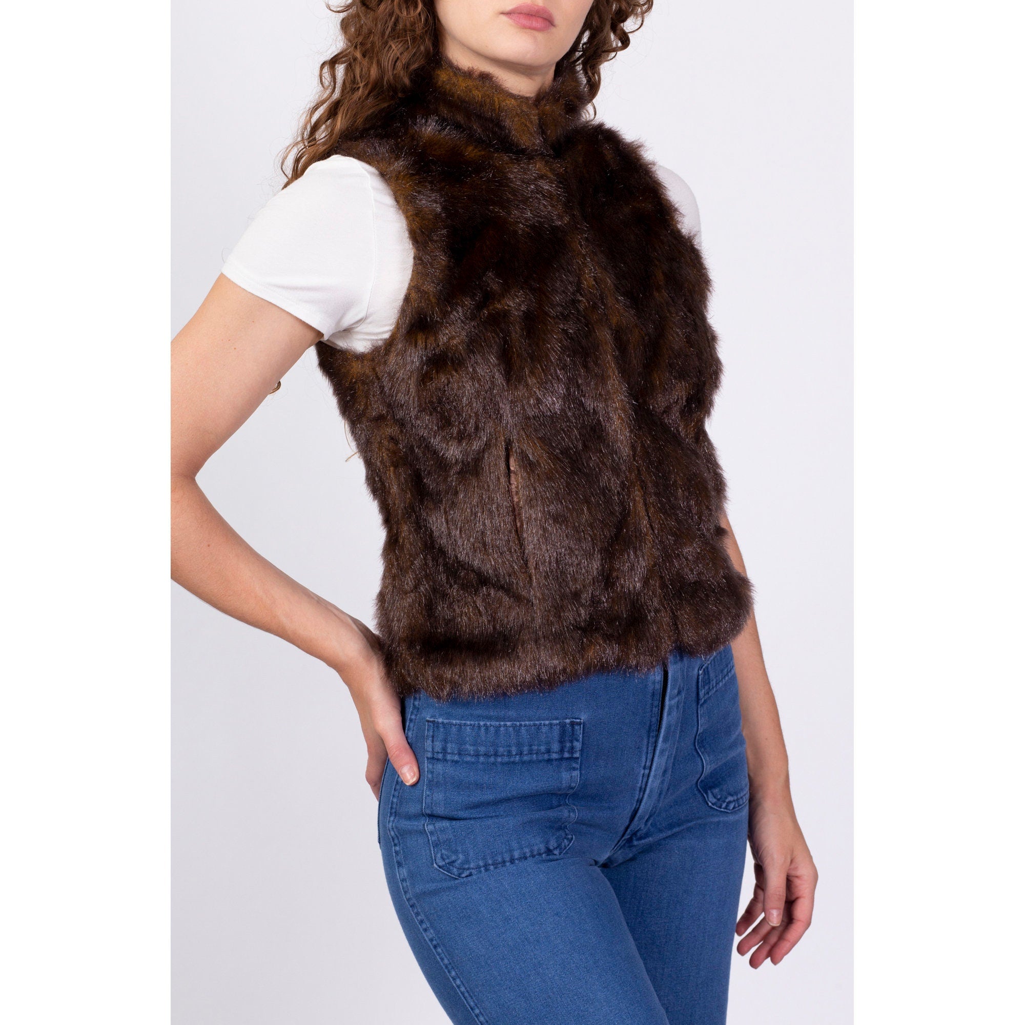 Y2K Does 60s Style Faux Mink Fur Vest - Small – Flying Apple Vintage