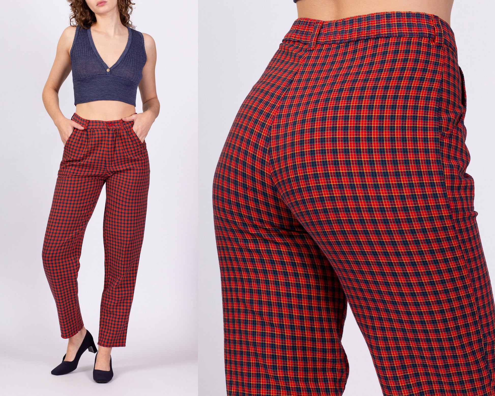 Tapered Checkered Trousers 80s Pleated Pants High Waisted Rise Pants Retro  Plaid Preppy Slacks Punk Chic Vintage 1980s Small S 26 