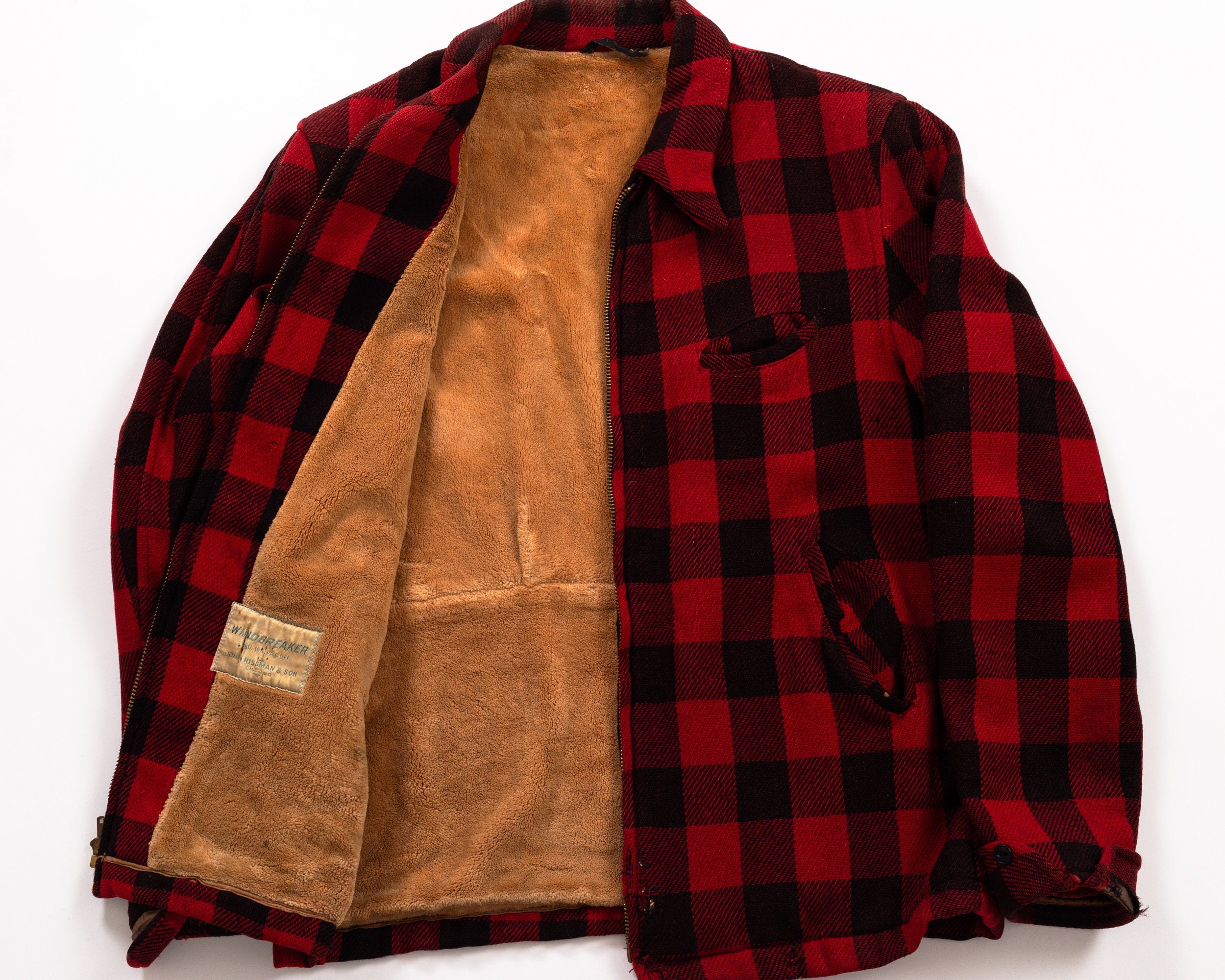 60s 70s Buffalo Plaid Distressed Wool Jacket Men s Medium