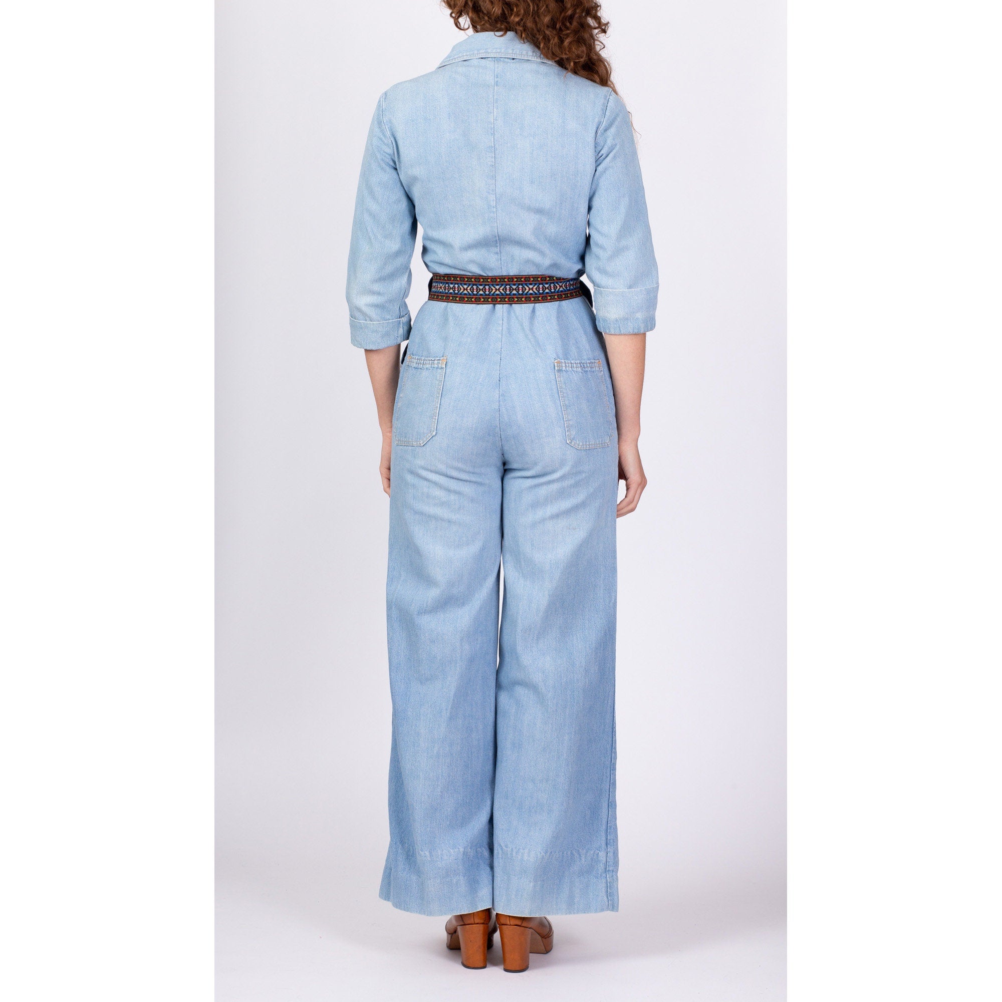 Parisian Petite belted denim jumpsuit in mid wash blue | Smart Closet
