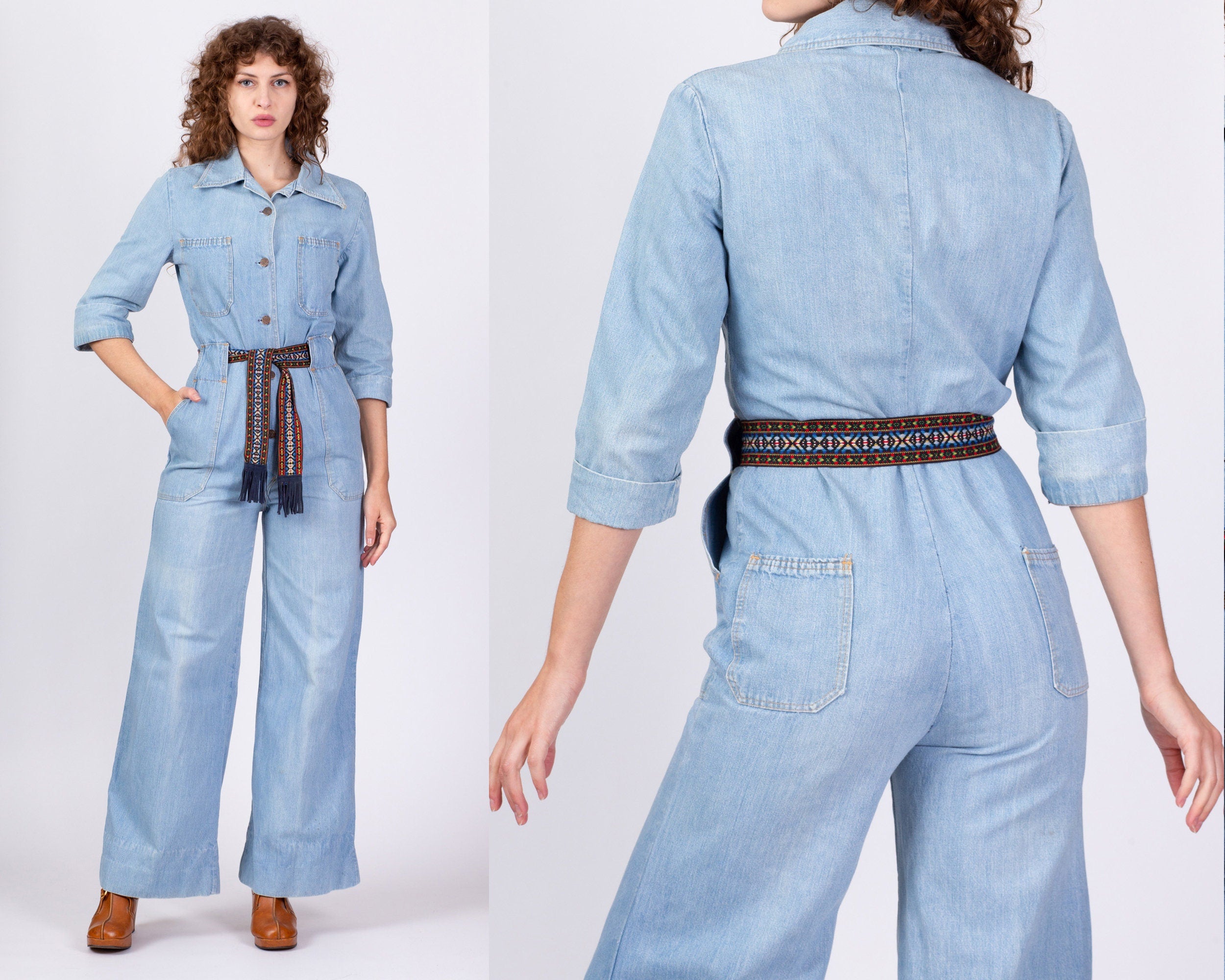 Flap Pocket Button Front Belted Denim Jumpsuit - Nana Style Closet