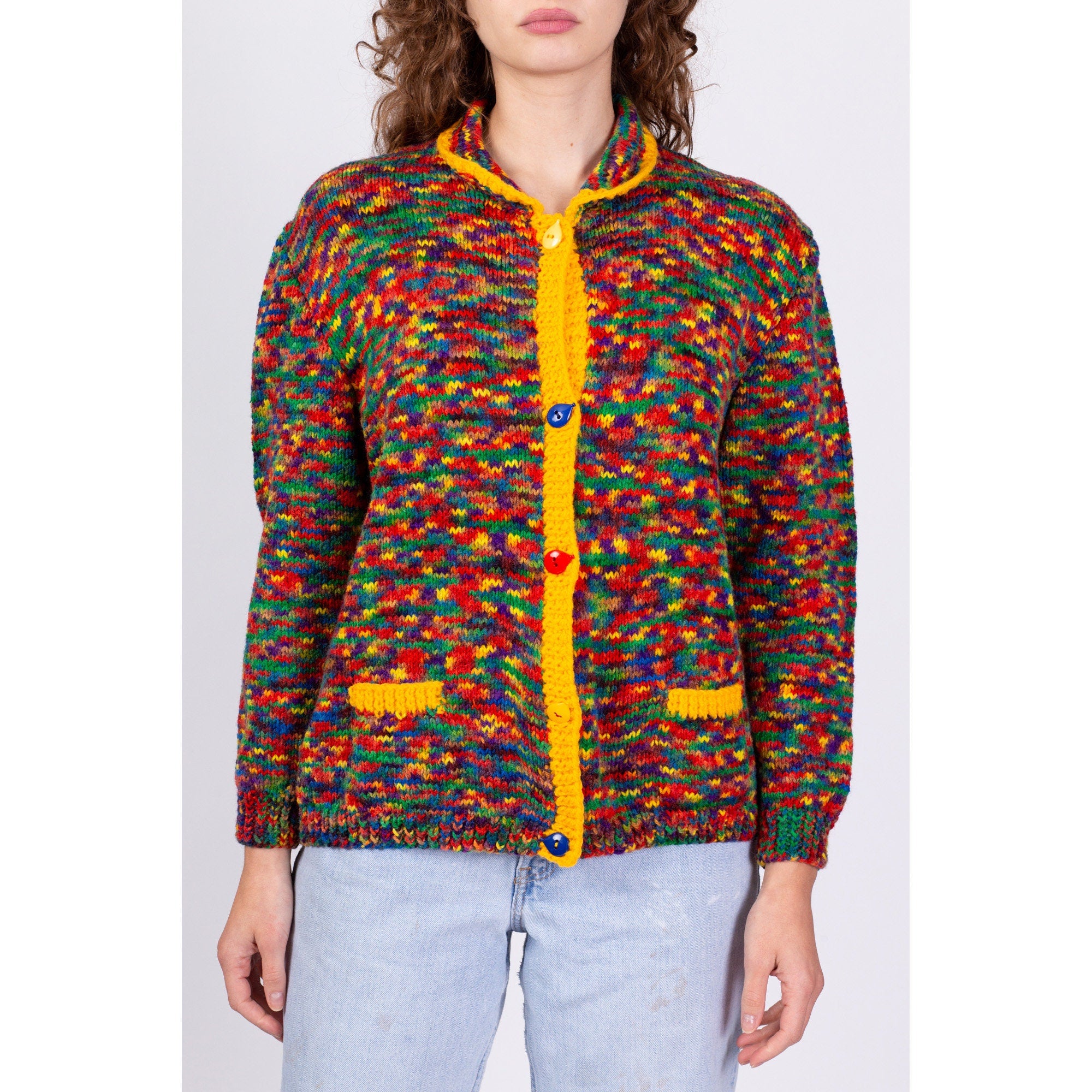 80s Rainbow Space Dye Cardigan - Medium