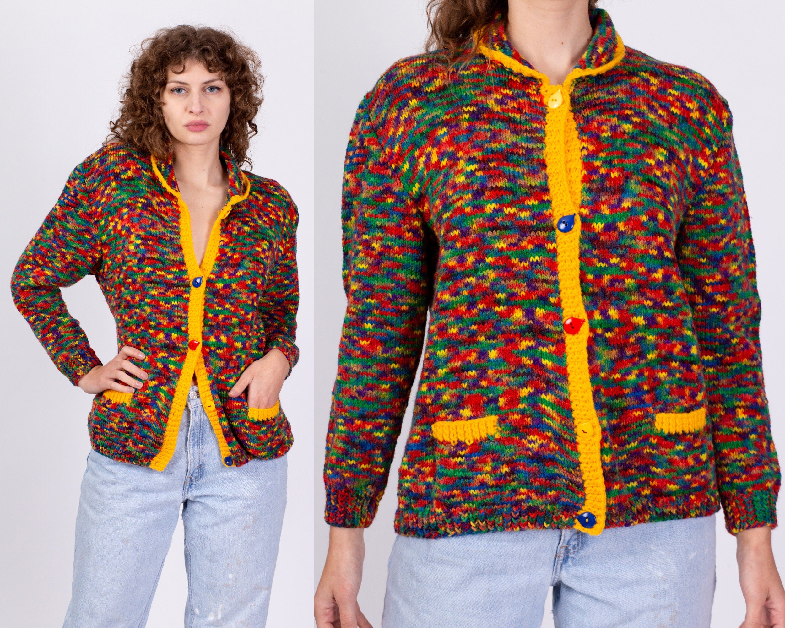 80s Rainbow Space Dye Cardigan - Medium – Flying Apple Vintage