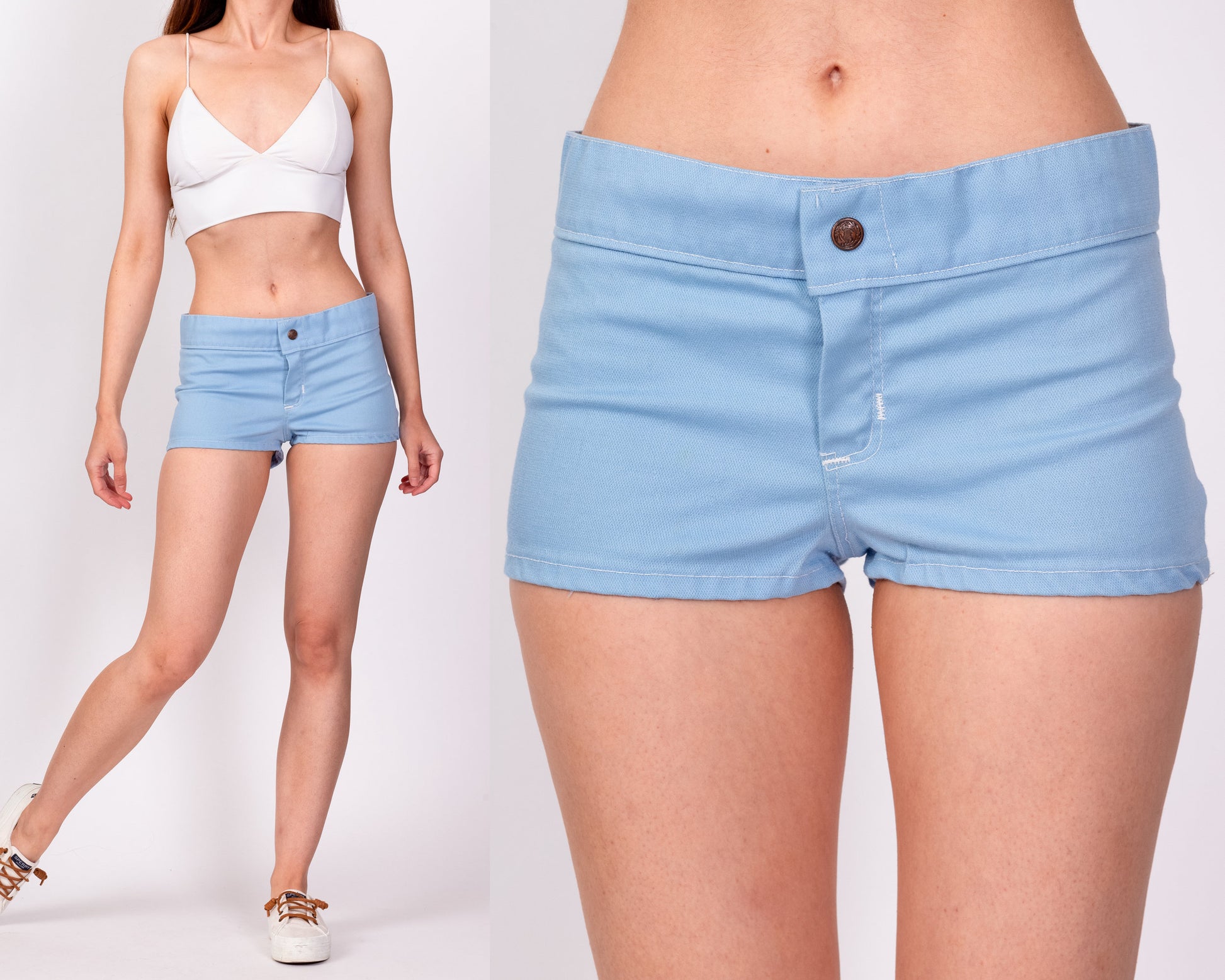 70s Baby Blue Tennis Booty Shorts - Unisex XS – Flying Apple Vintage