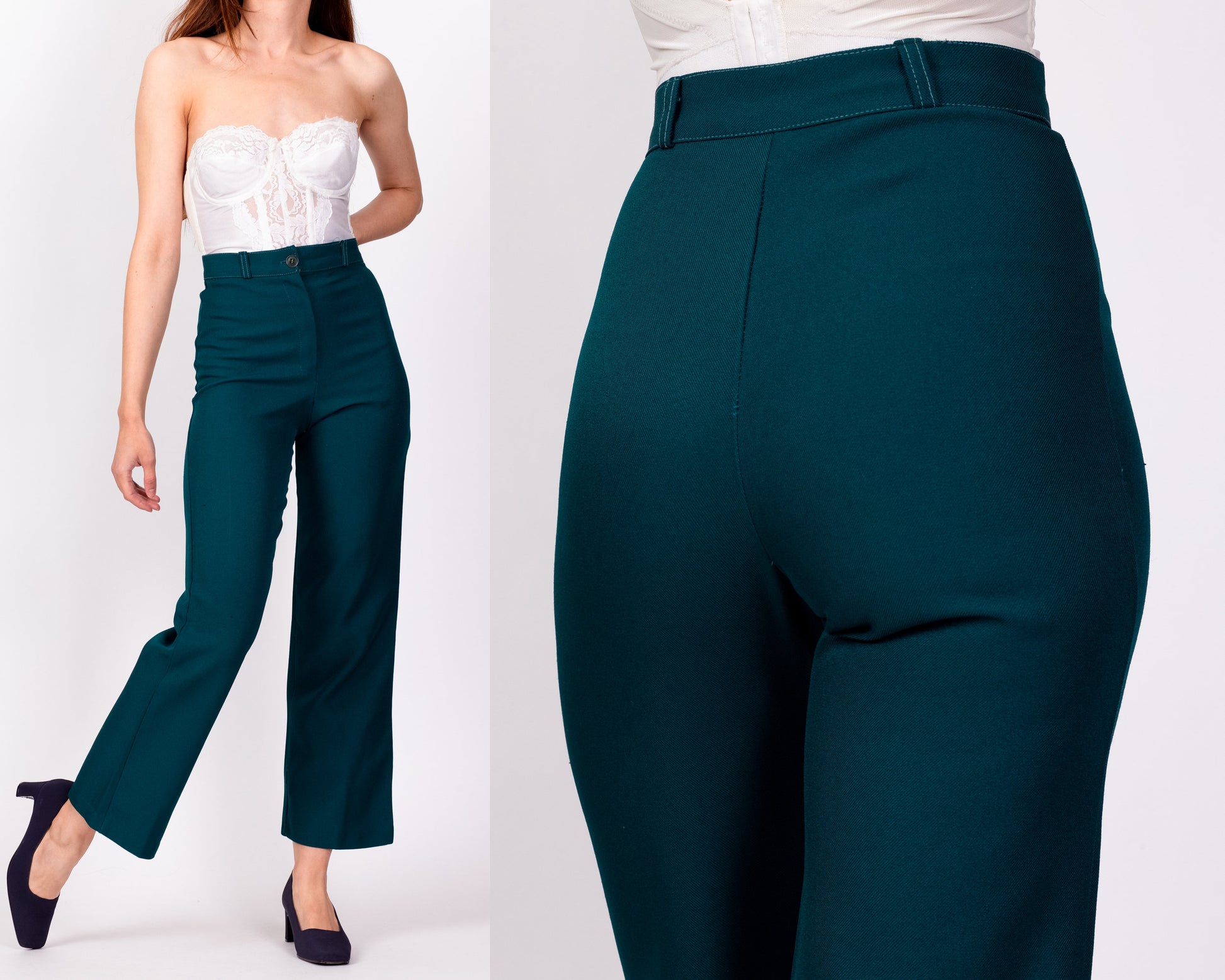 70s Emerald Green High Waisted Trousers - XXS, 23 – Flying Apple