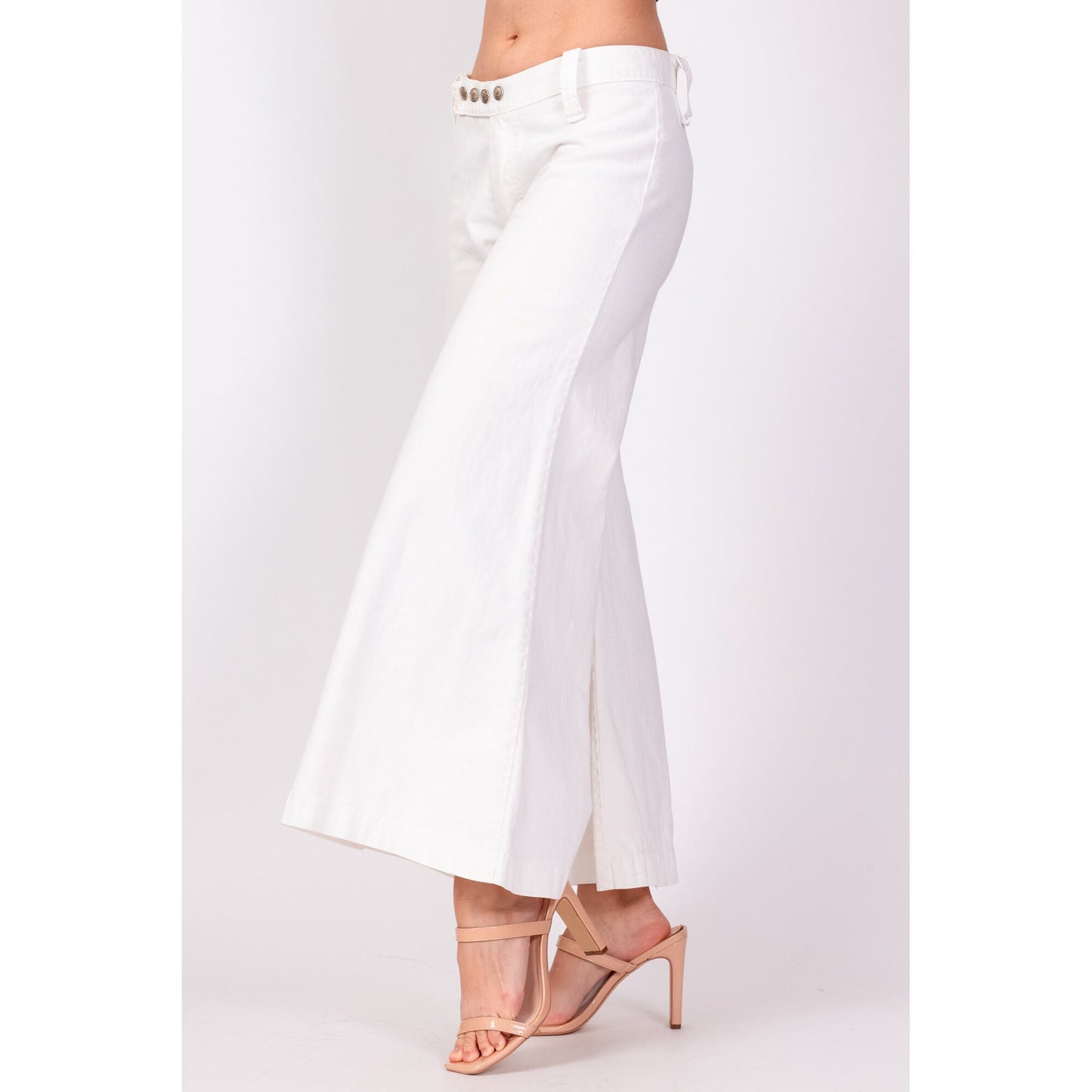 70s White Low Rise Bell Bottoms - Extra Small | Vintage Cotton Retro Hippie Flared Pants Sailor Jeans