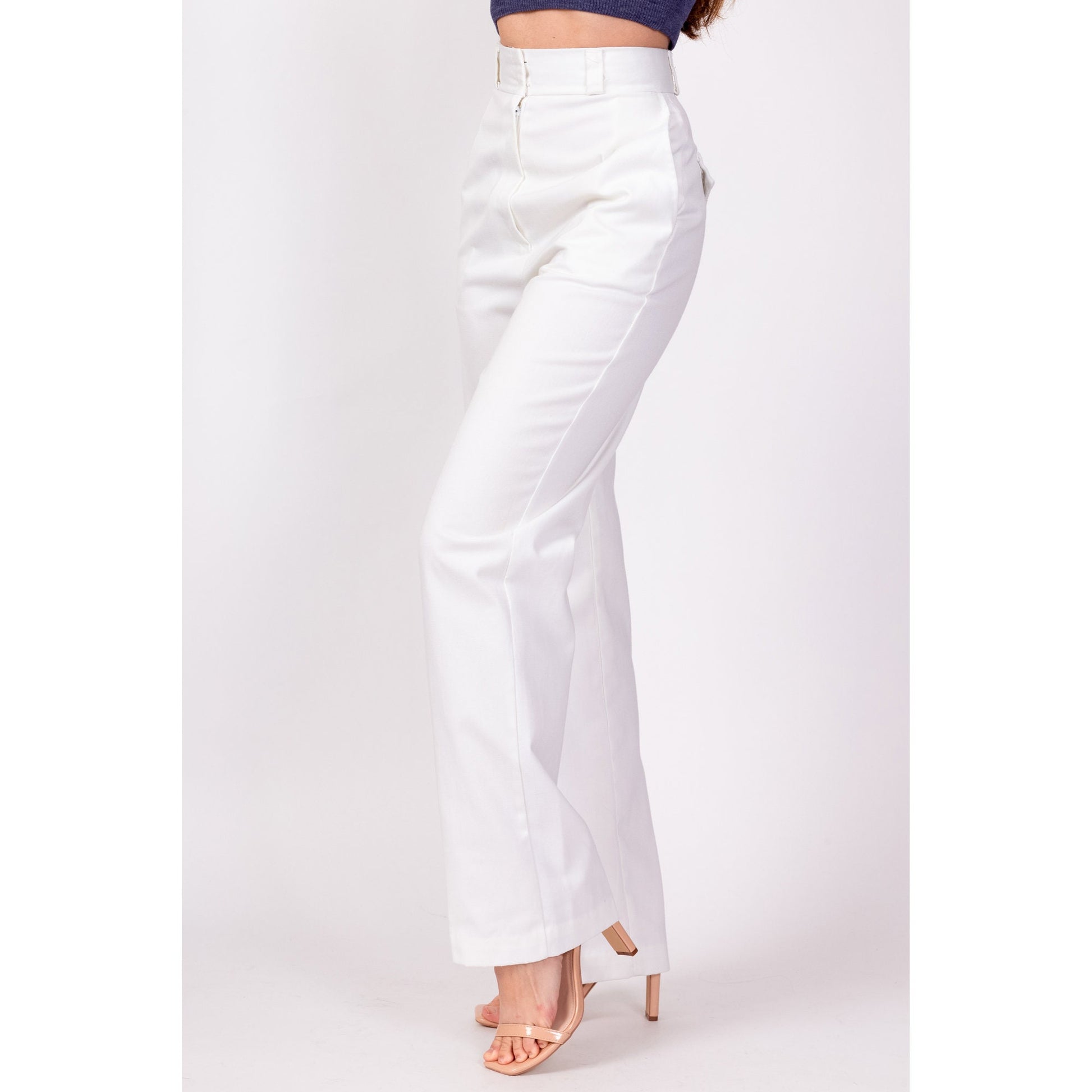 70s White High Waisted Trousers - Extra Small, 23.75 – Flying Apple Vintage