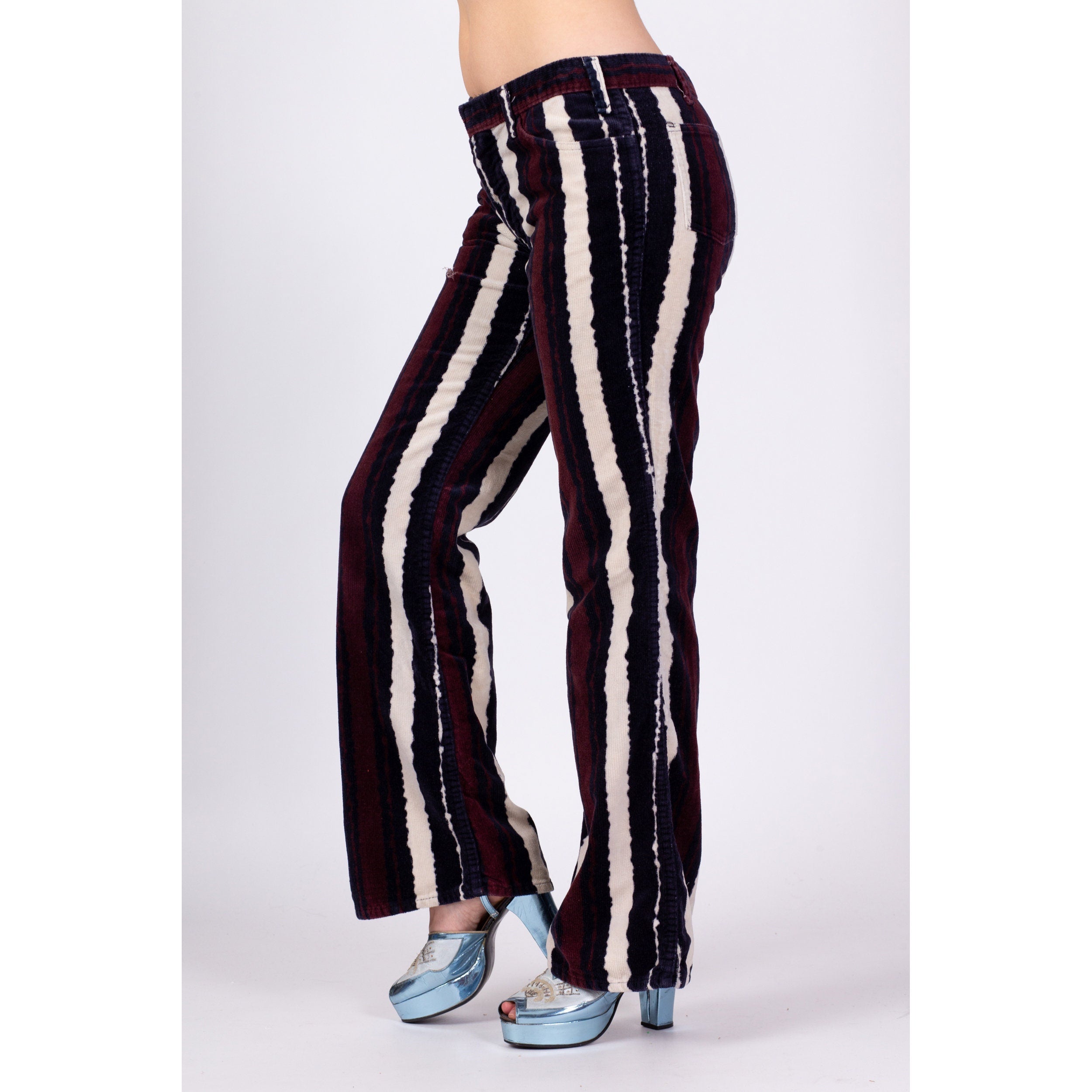 Buy SHOWOFF SHOWOFF Women Grey Striped Flared Trousers at Redfynd