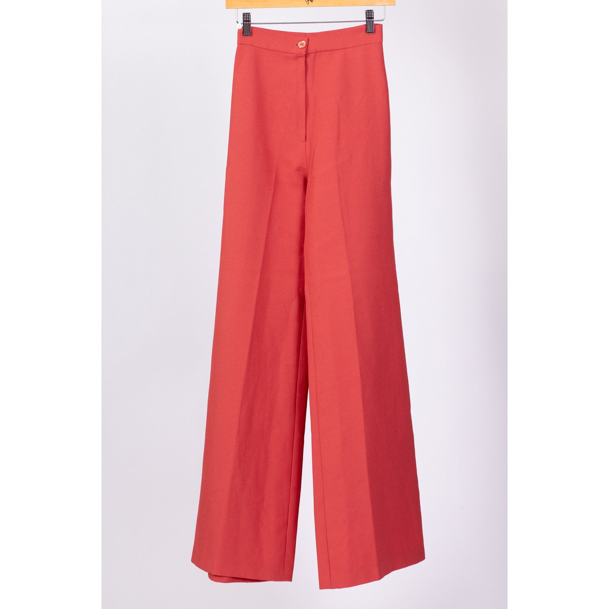 70s Salmon Pink High Waisted Flared Pants - Extra Small, 23.5 