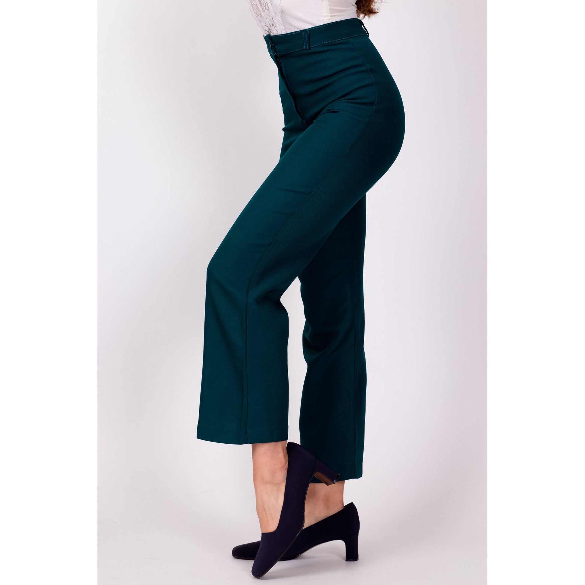70s Emerald Green High Waisted Trousers - XXS, 23 – Flying Apple Vintage