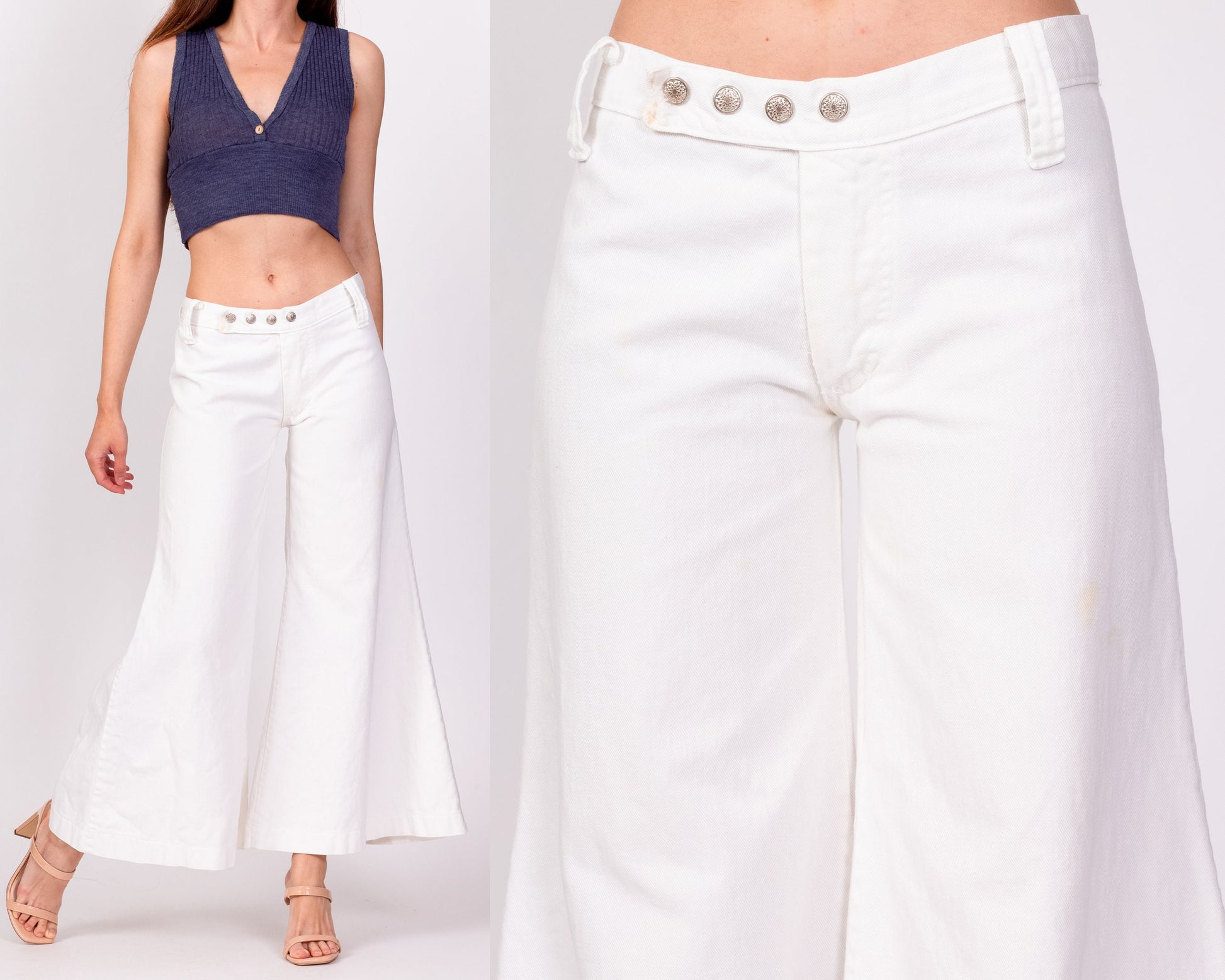 Flying Apple Vintage 70s White High Waisted Sailor Pants - Small, 27