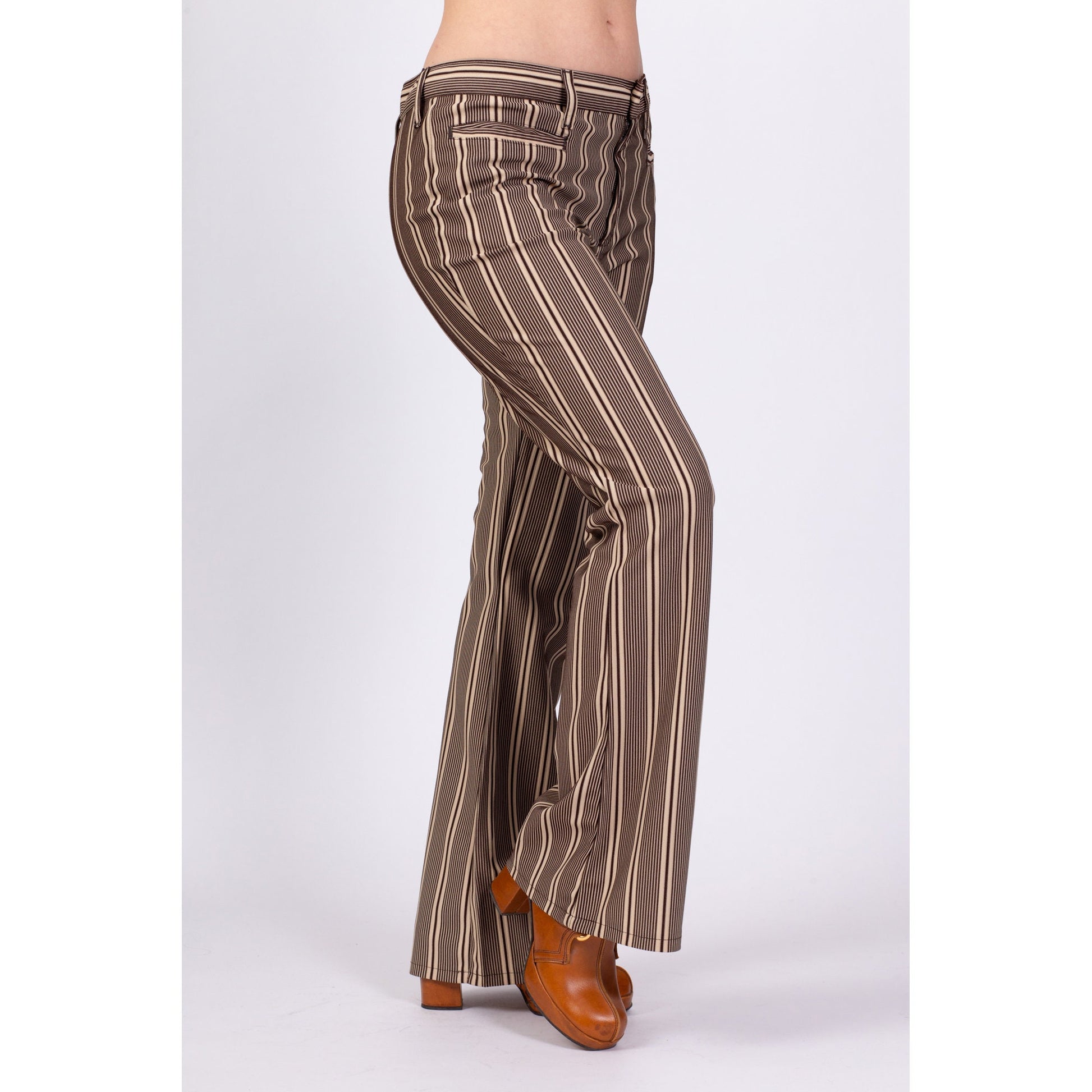 70s Brown & White Striped Bell Bottoms - Medium to Large – Flying