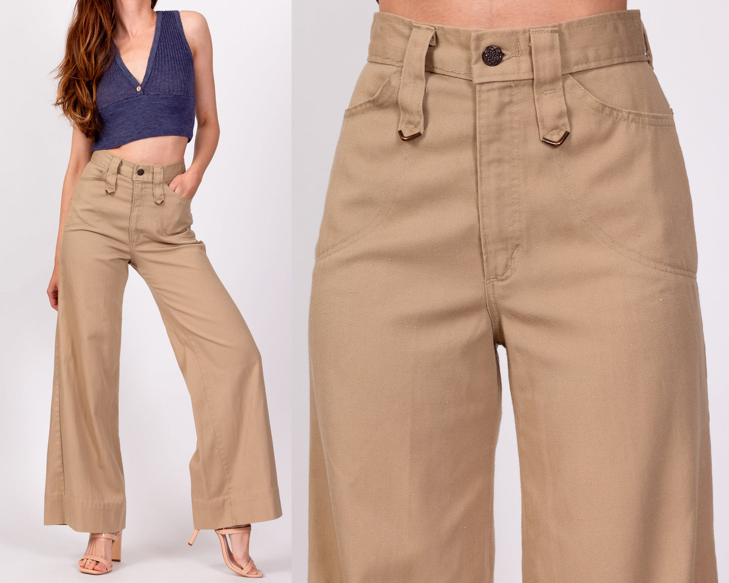 70s High Waisted Khaki Twill Flared Pants - Extra Small, 24 – Flying Apple  Vintage