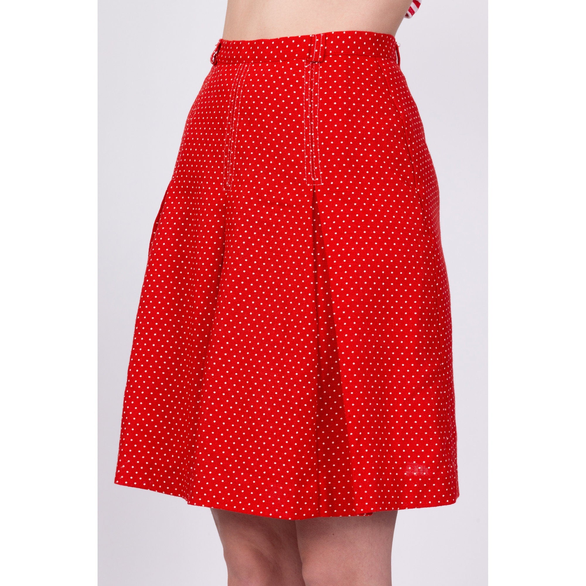 70s Red White Polka Dot Skirt Extra Small 23.5