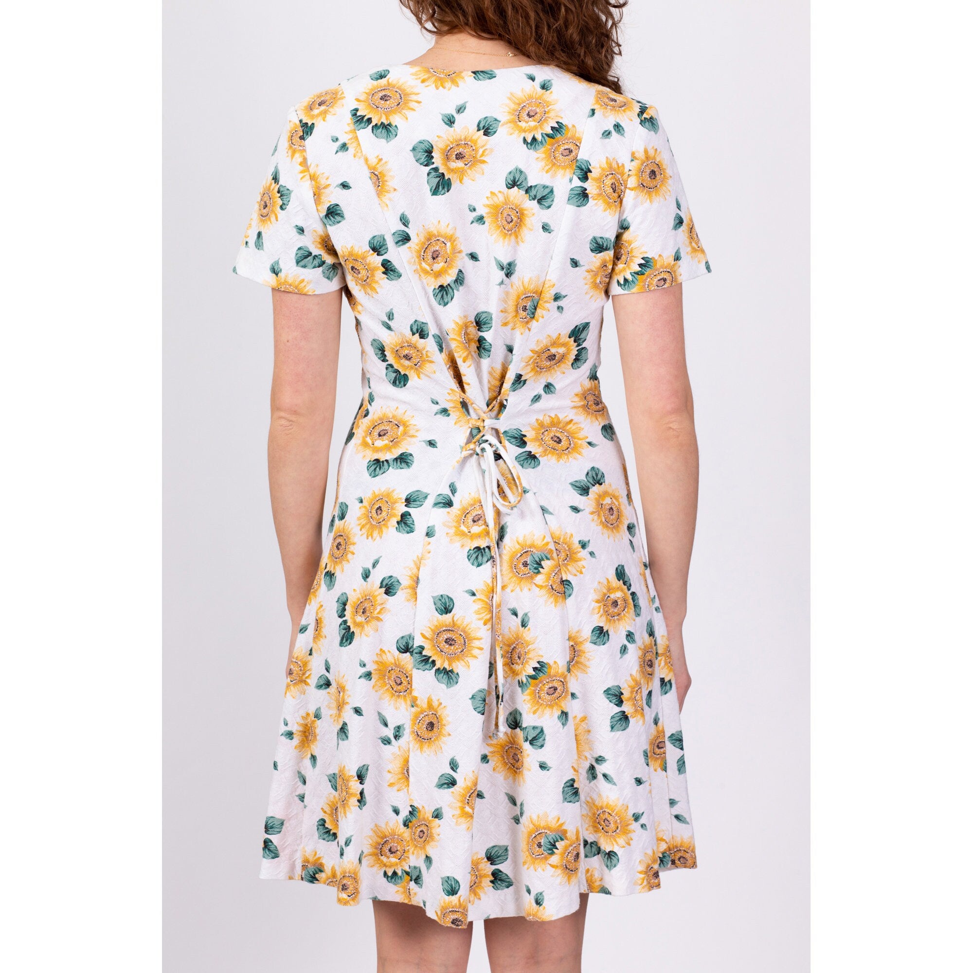 Sunflower Print Faux Wrap Midi Dress | eBay