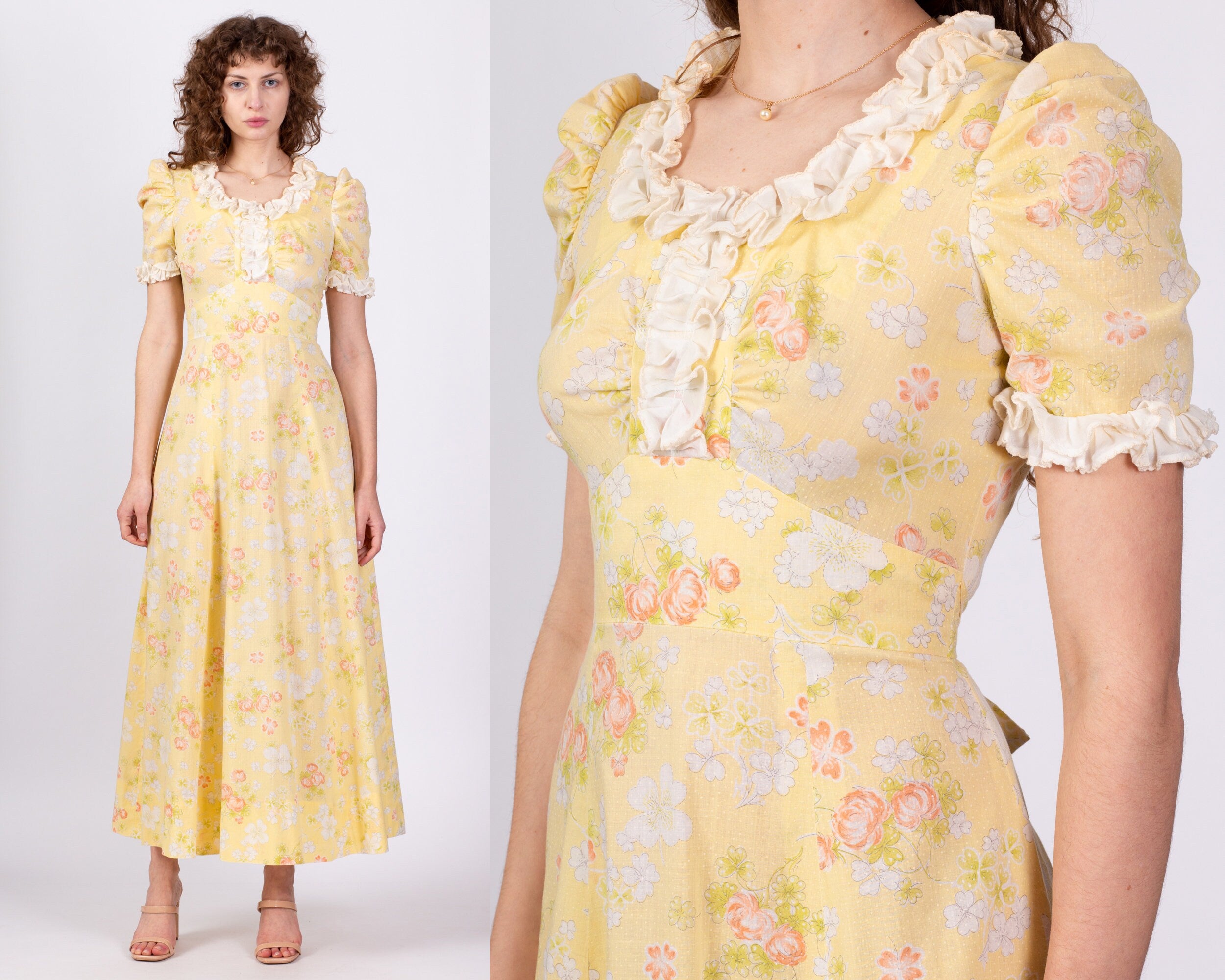 vintage yellow floral dress