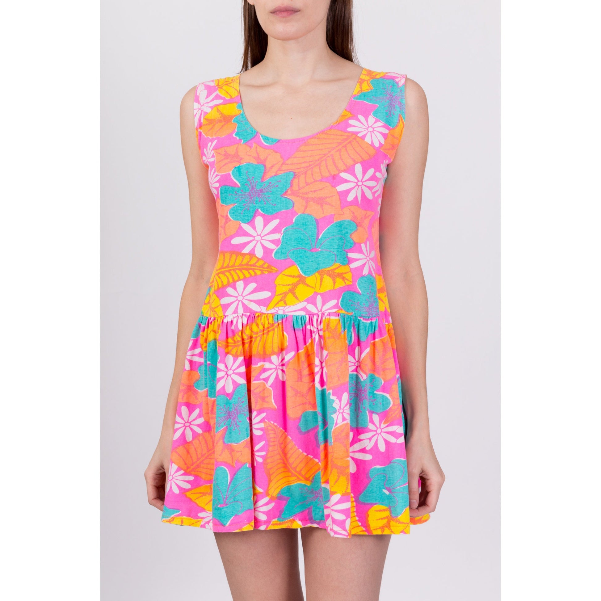 90s Pink Floral Summer Mini Dress - Petite Small to Medium