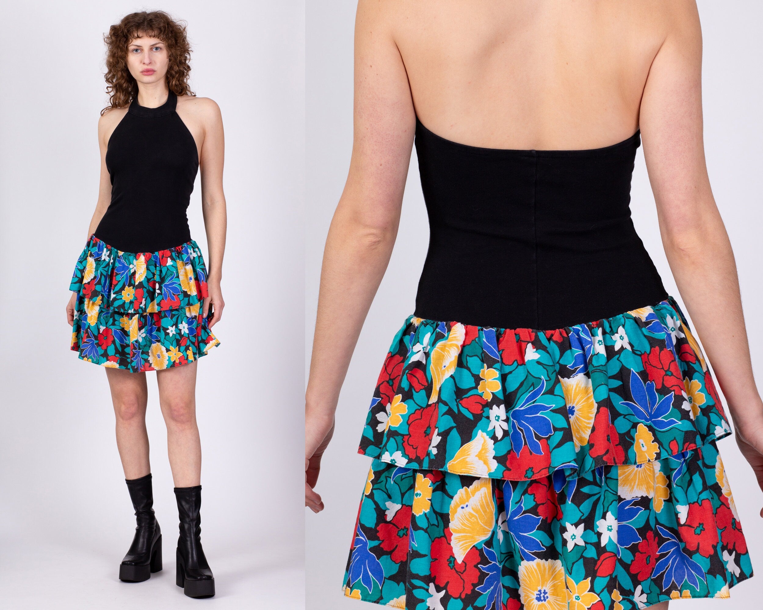 Floral mini cheap skirt 80s