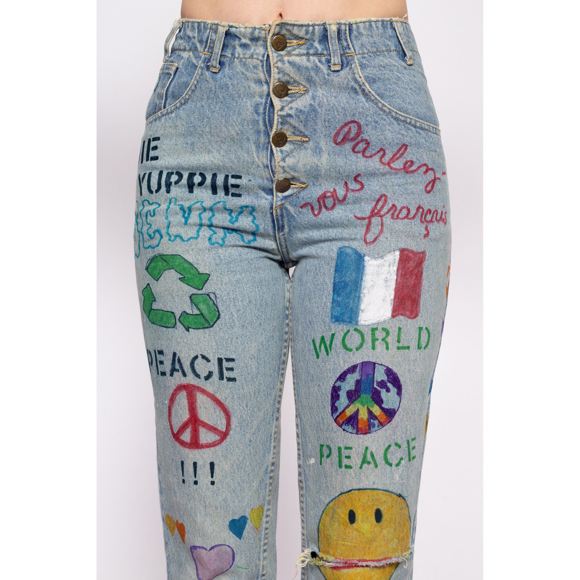 90s Guess Hand Painted Graffiti Jeans - Small, 26