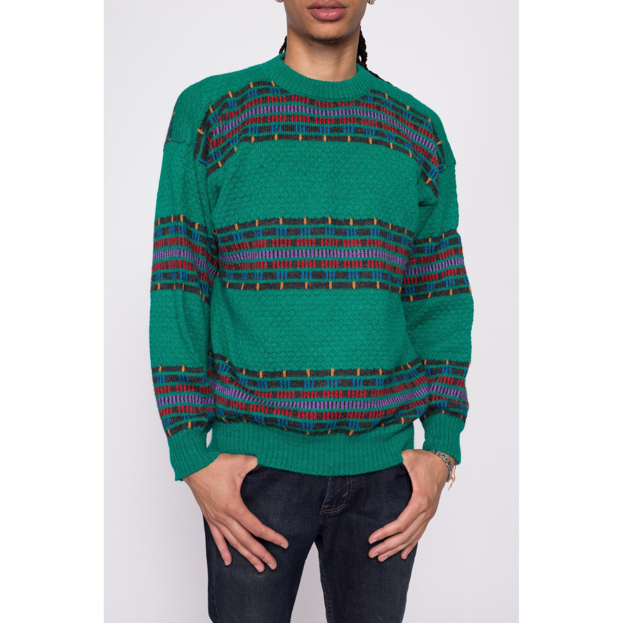 Mens Vintage Striped Wool hot Sweater