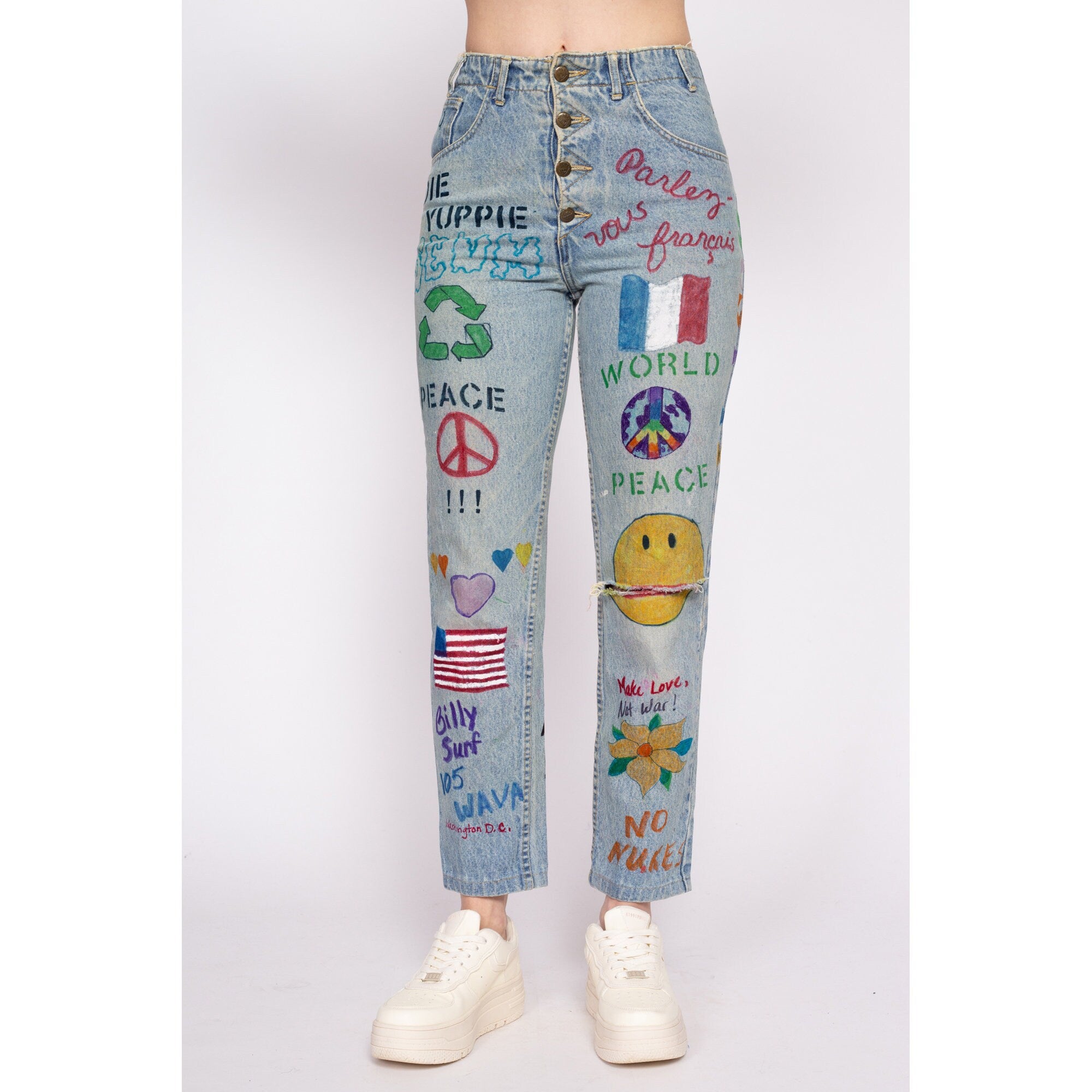 90s Guess Hand Painted Graffiti Jeans - Small, 26